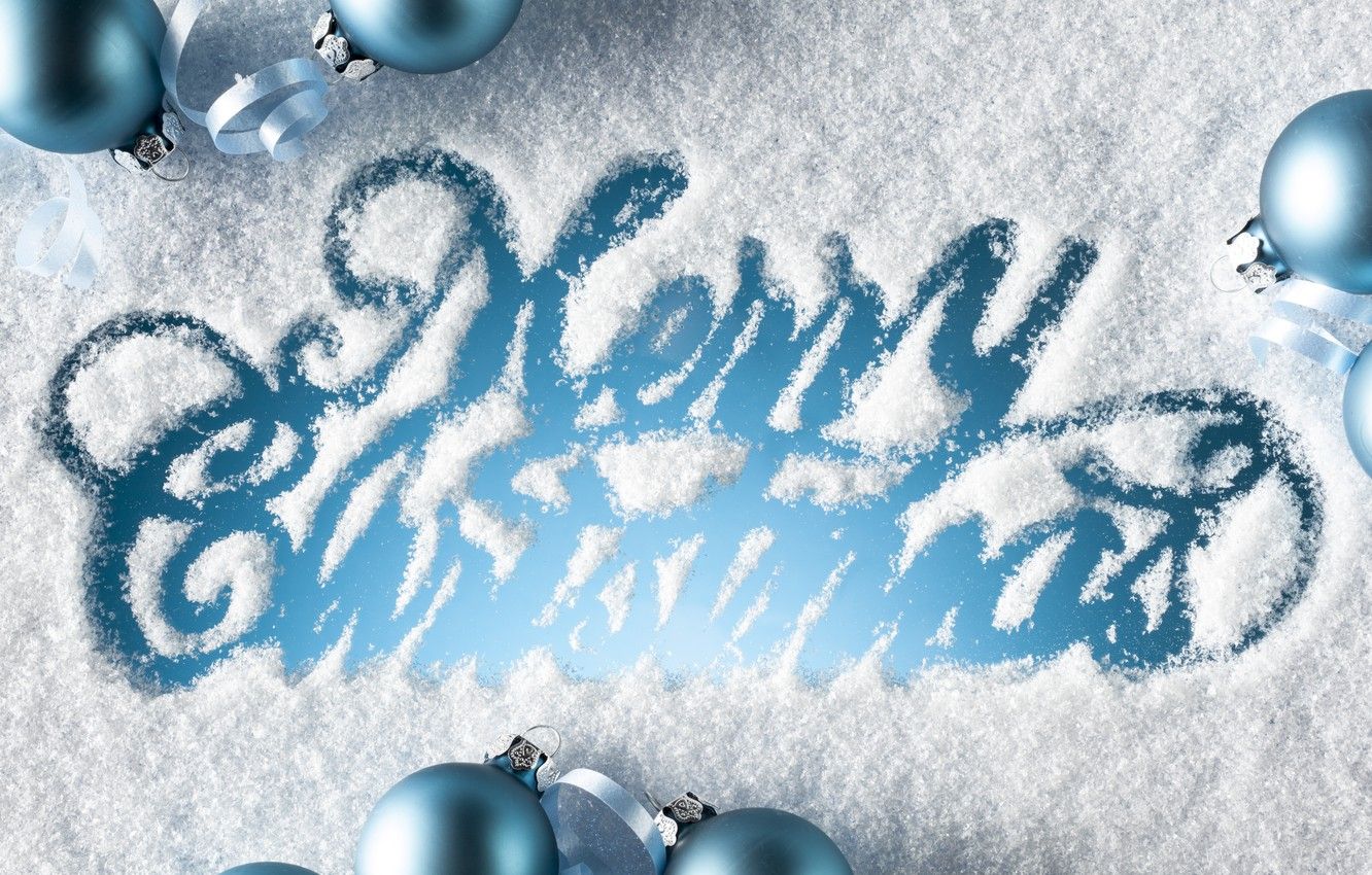 Wallpaper snow, holiday, the inscription, balls, Christmas, blue, congratulations, Merry Christmas image for desktop, section новый год