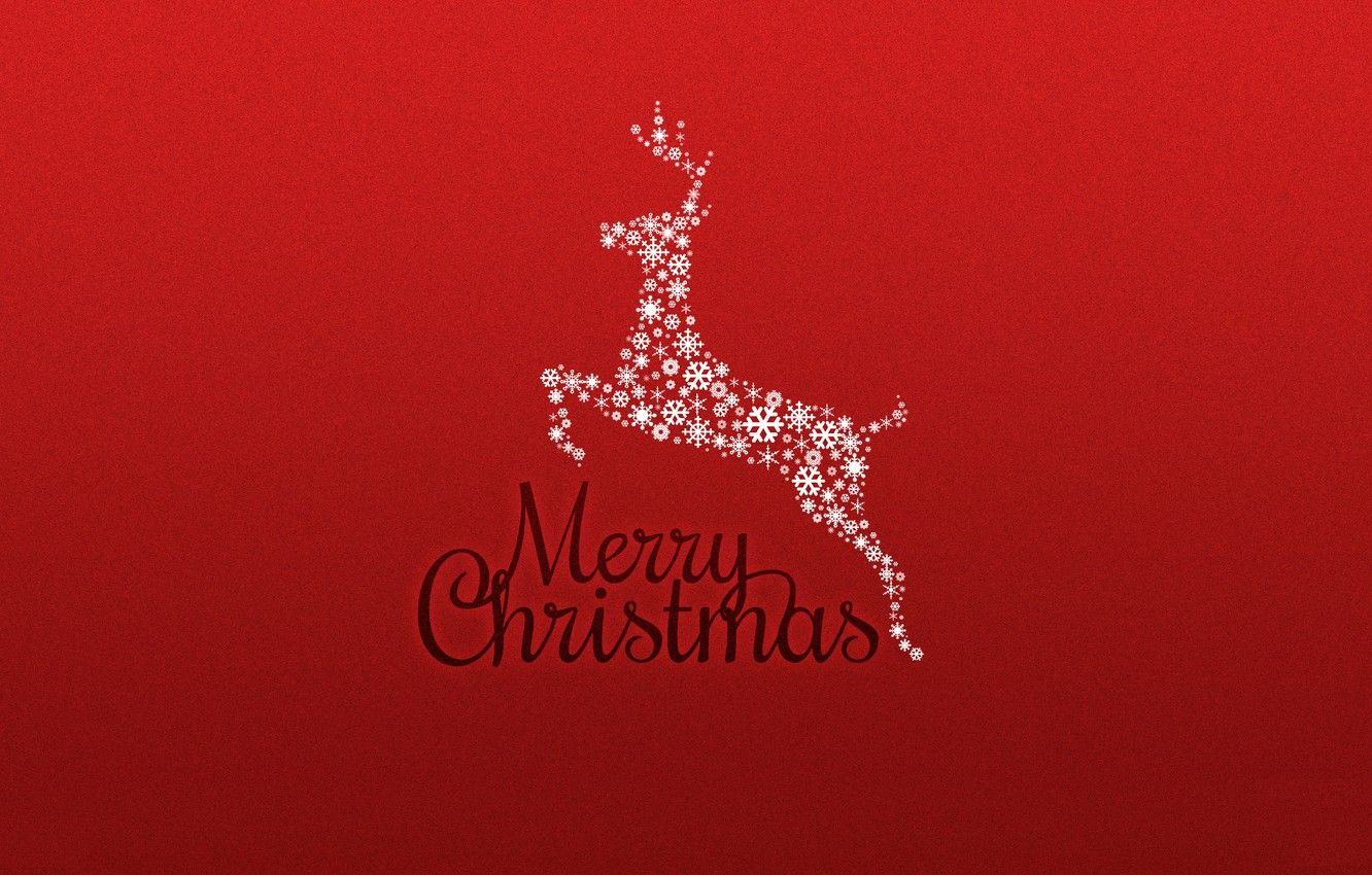 Wallpaper red, background, new year, Christmas, minimalism, deer, holidays, merry christmas image for desktop, section праздники