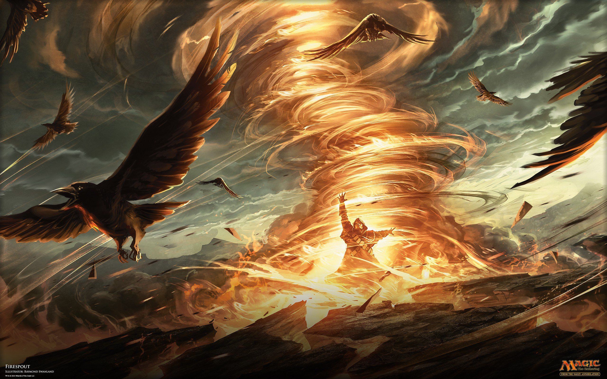 wizard, Magic: The Gathering, Magic, Fire, Birds, Tornado HD Wallpaper / Desktop and Mobile Image & Photo