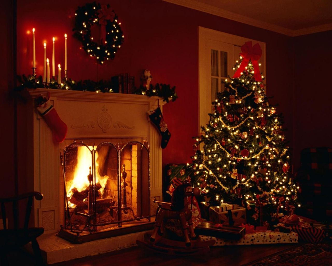 Christmas Wallpaper HD, Desktop Background 1280x1024 Downloads All time. Holiday fireplace, Balsam fir christmas tree, Fir christmas tree