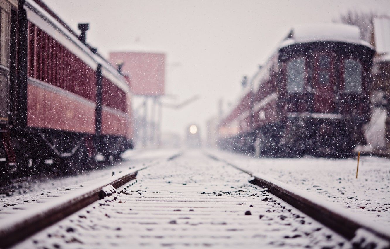 Wallpaper winter, snow, train, station, cars, railroad image for desktop, section город