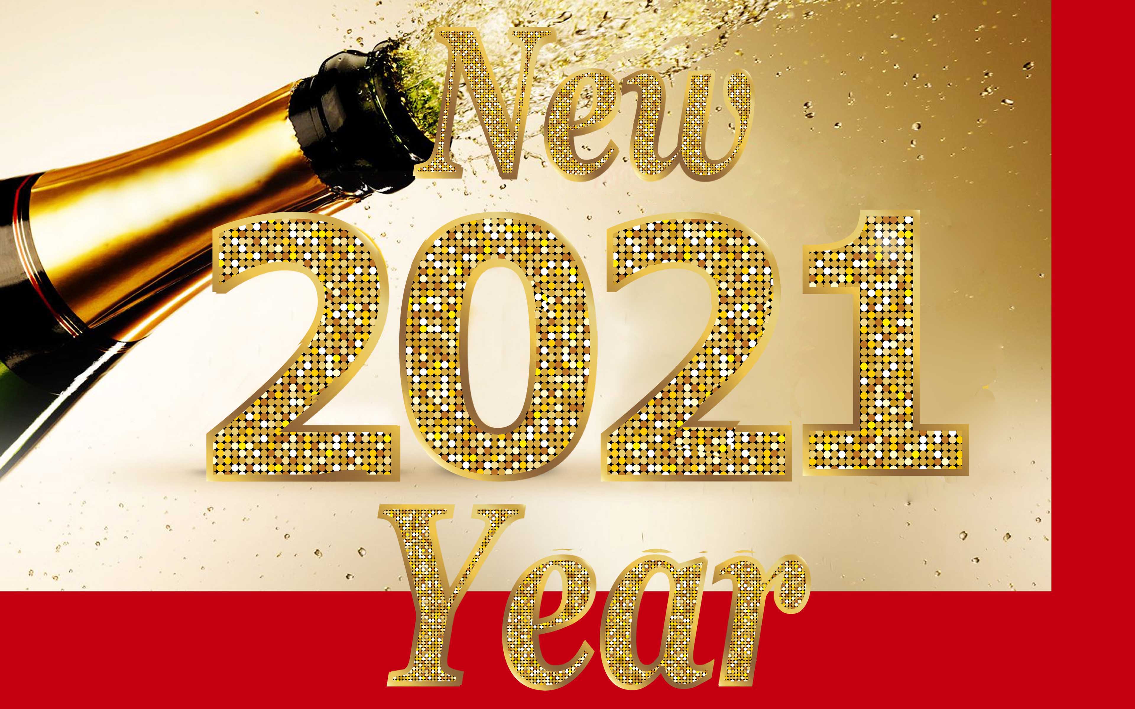Happy New Year 2021 Sampin Bottle Photo 3D Wallpaper HD 3840x2400, Wallpaper13.com