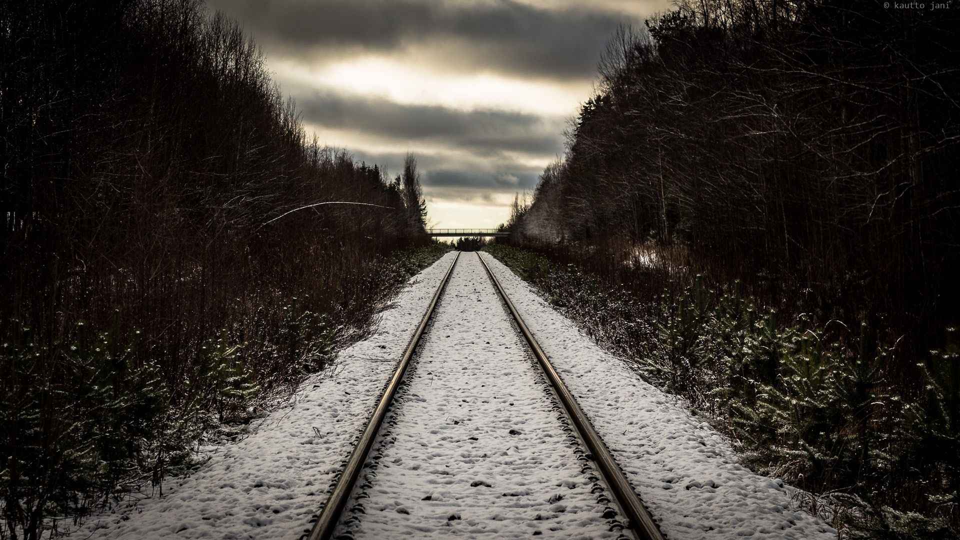 winter, snow, railroad tracks wallpaper