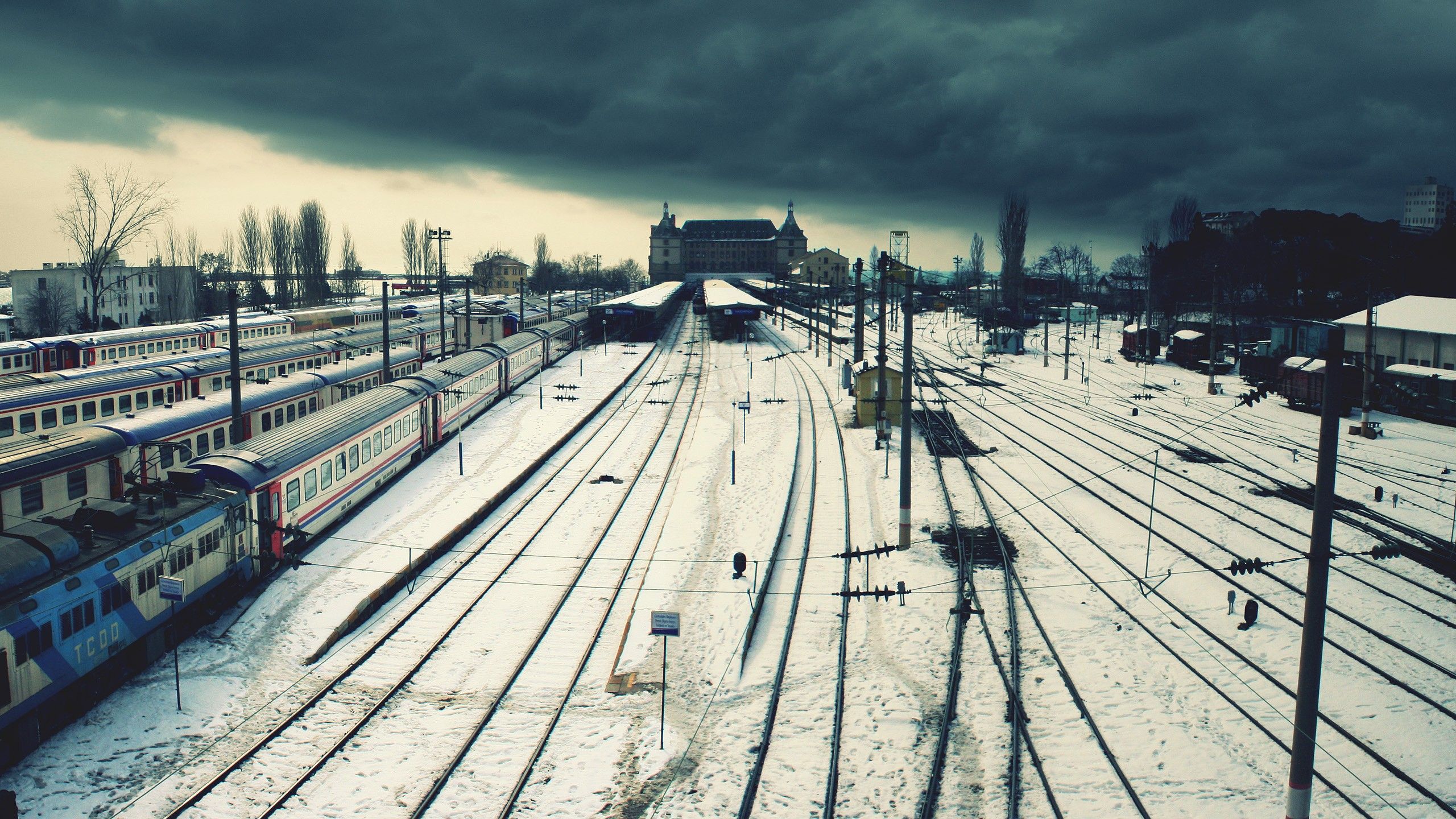 Istanbul, Turkey, Snow, Winter, Train, Rail yard, Railway Wallpaper HD / Desktop and Mobile Background