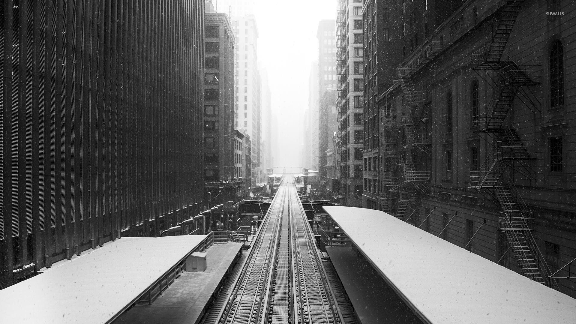 Railroad in the snowy city wallpaper wallpaper