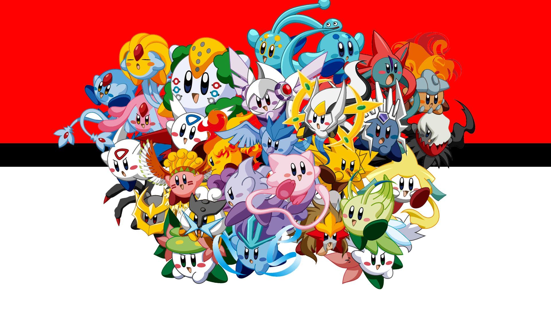 I made a wallpaper of Kirby as (most of) the Legendary Pokemon