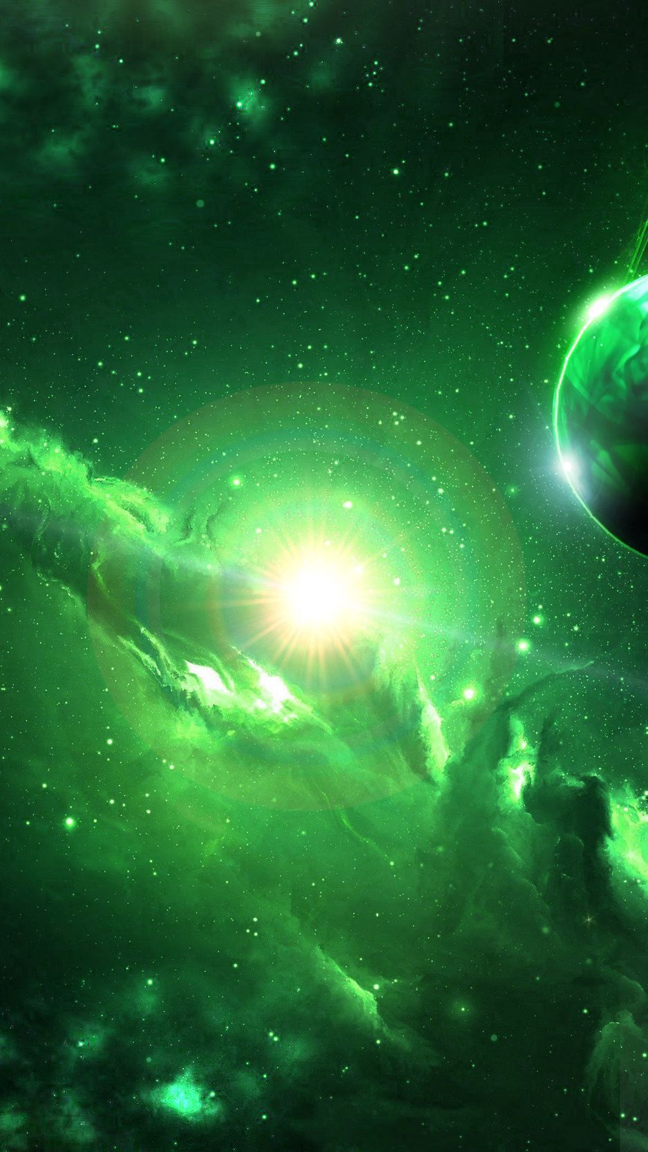 Galaxy Green Space Wallpaper