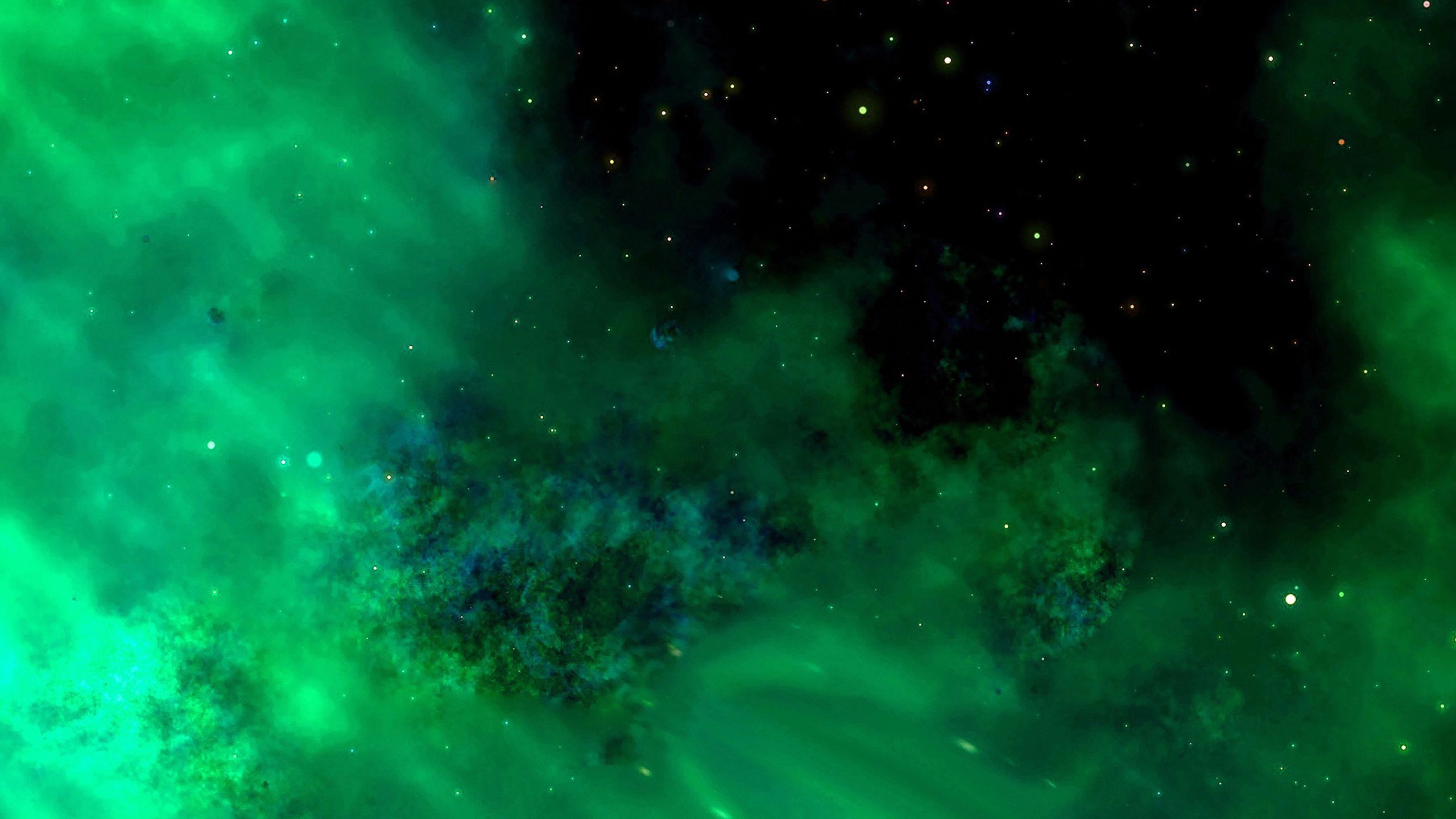 Download wallpaper 2560x1440 space, universe, stars galaxy, radiance, green widescreen 16:9 HD background