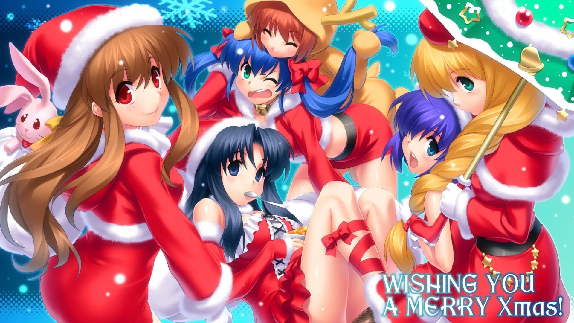 Christmas Girls With Blond Brown Hair Celebration Of Christmas And New Year Anime Christmas Picture Desktop HD Wallpaper 2560x1440, Wallpaper13.com