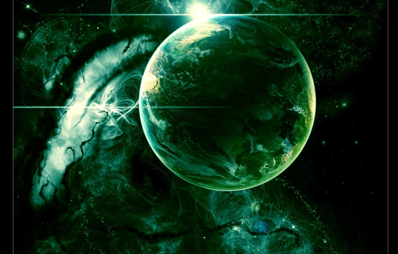 Wallpaper lights, green, planet, Sci Fi image for desktop, section космос