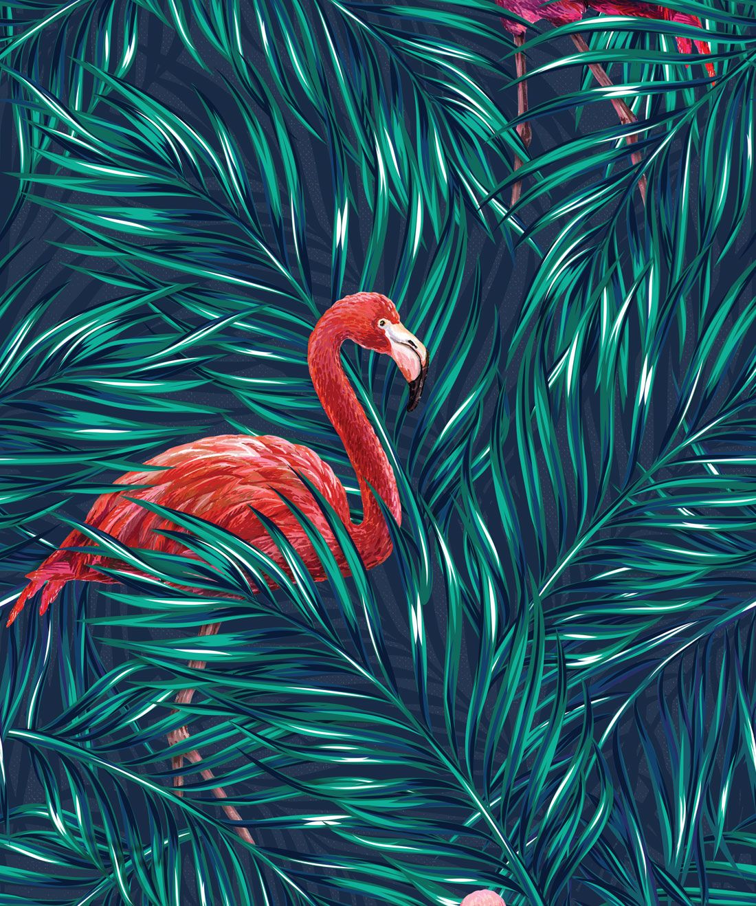 Tropical Flamingos • Bold Jungle mix of Pink Flamingos