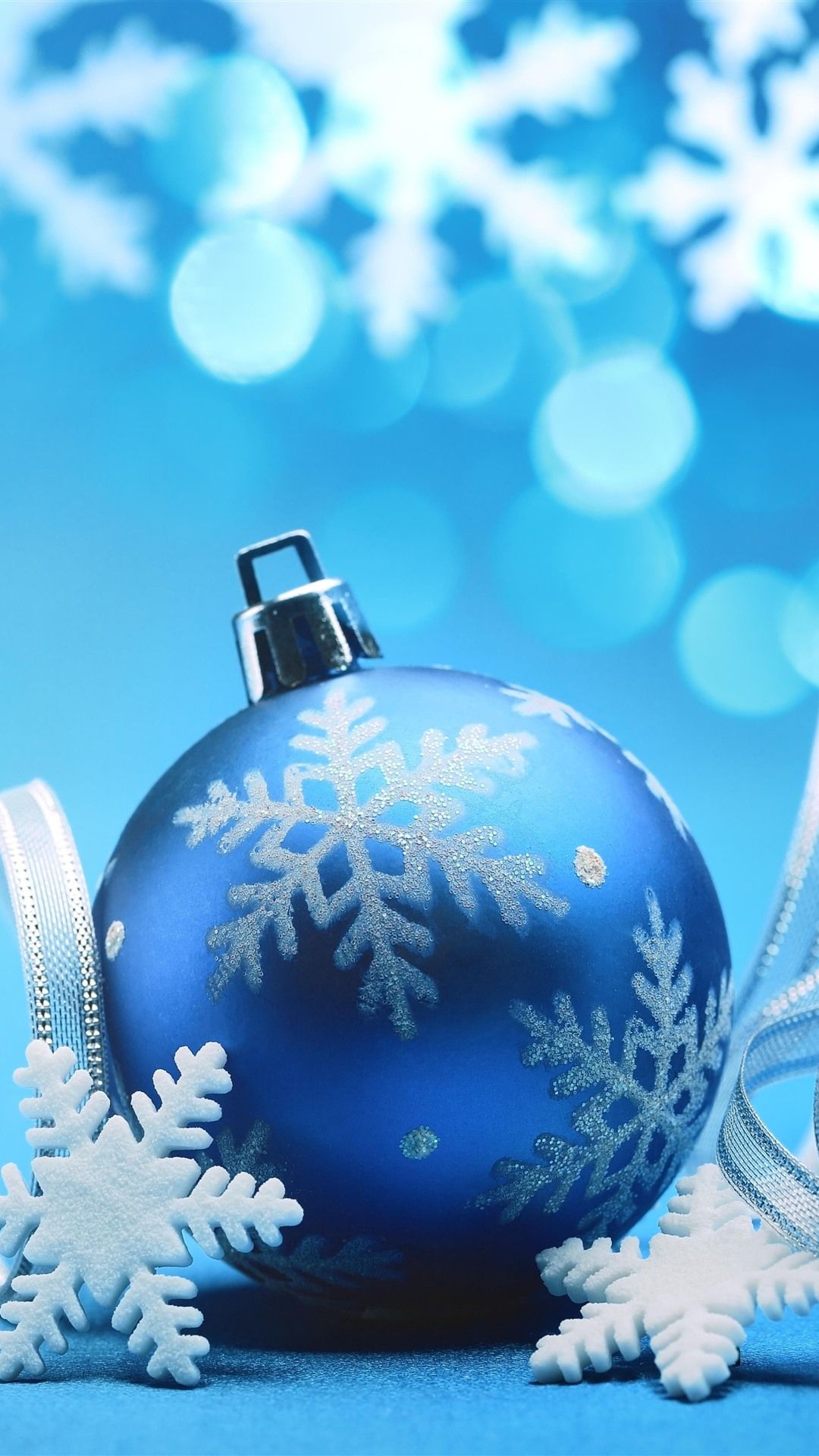 Blue Christmas Ball, Ribbons, Snowflakes, Blue Background 1242x2688 IPhone 11 Pro XS Max Wallpaper, Background, Picture, Image