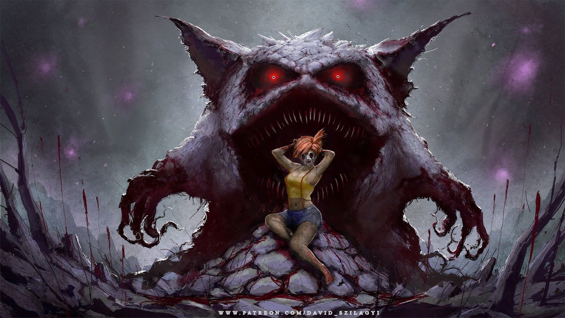 For My Fans! Misty Gengar Creepy Pinup Wallpaper (1920x1080p) [David Szilagyi, 2016]