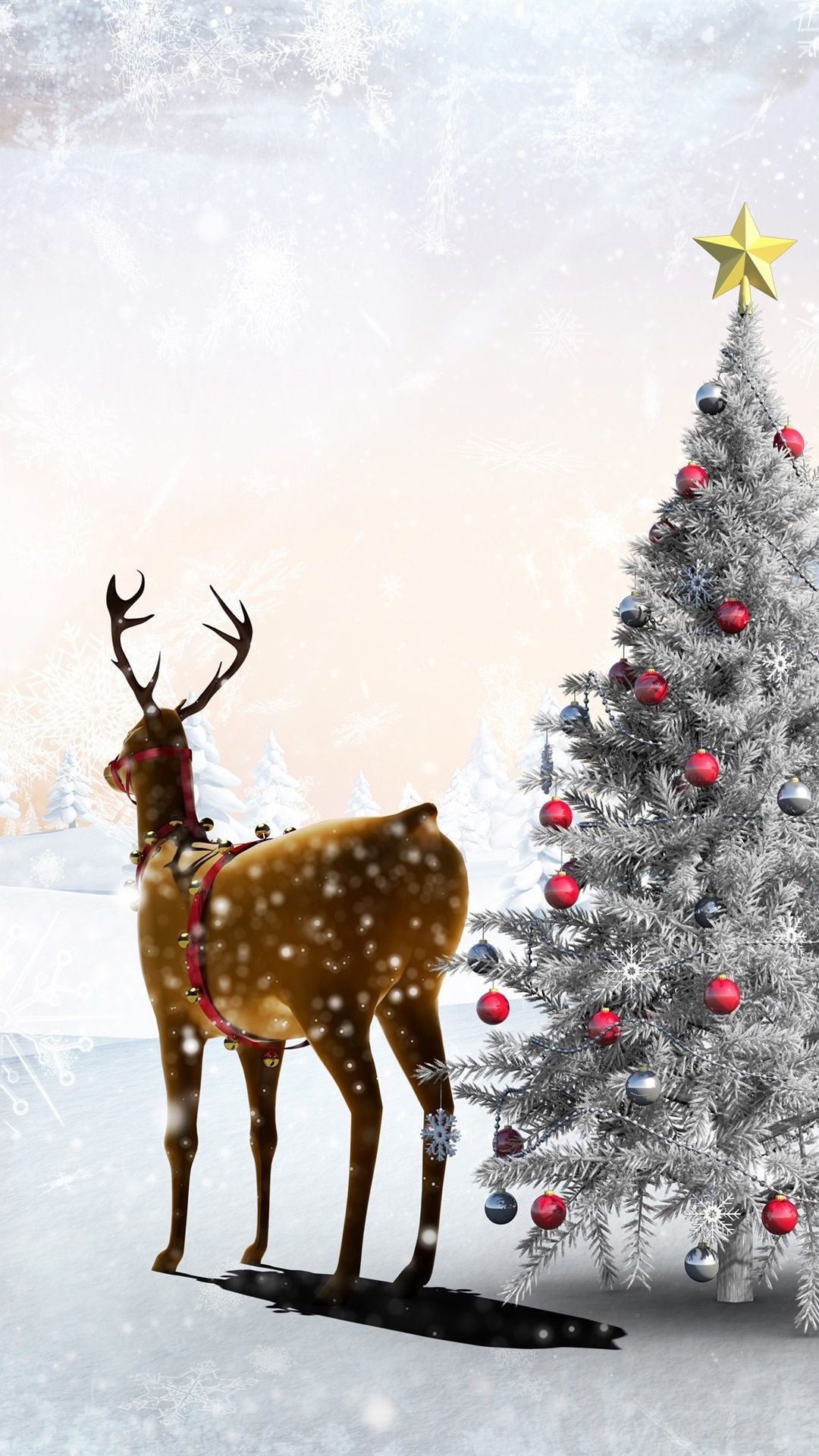 Wallpaper ID 318093  Holiday Christmas Phone Wallpaper Christmas Tree  Reindeer 1440x2960 free download