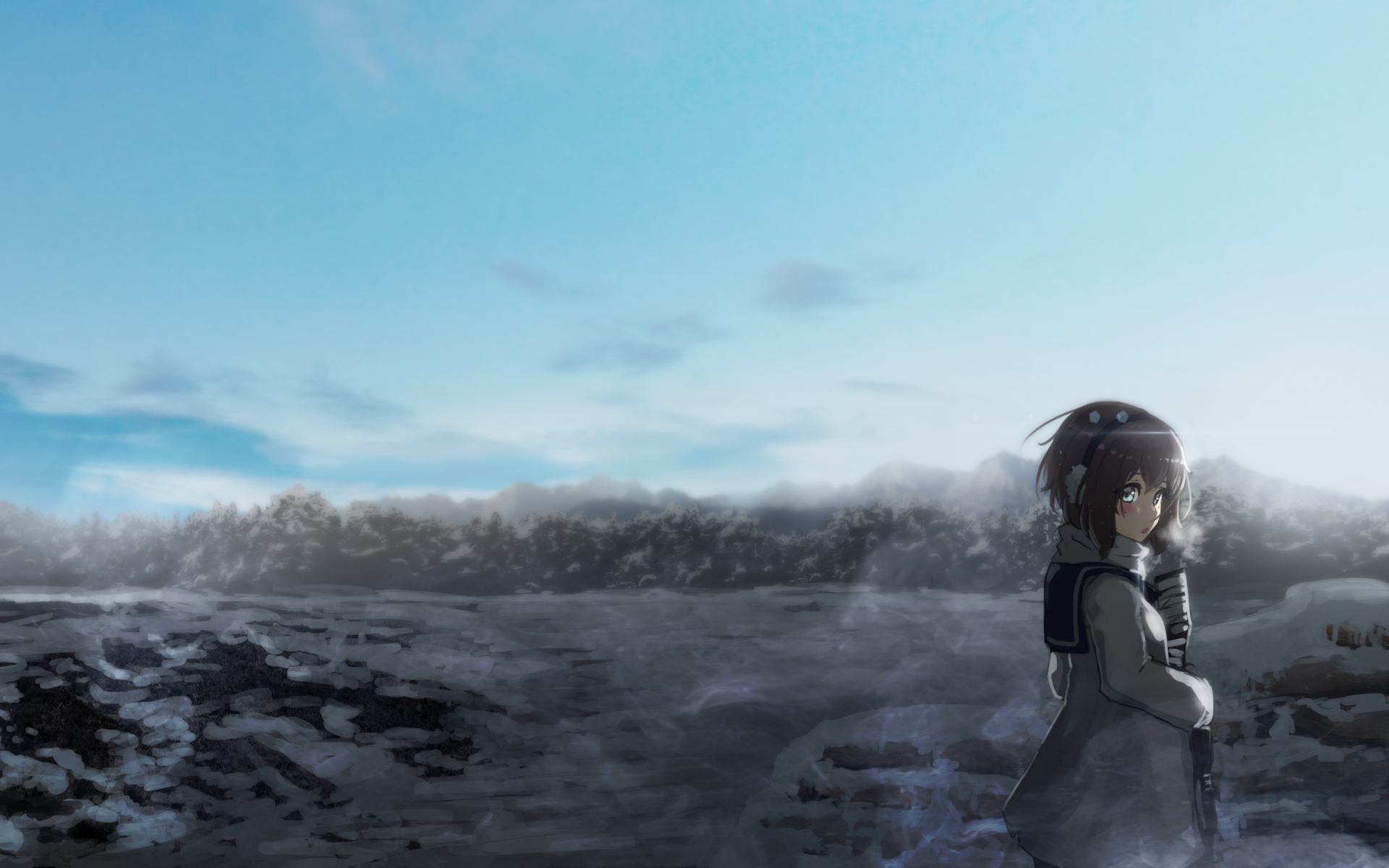 Download 1920x1200 Anime Girl, Winter, Profile View, Short Hair Wallpaper for MacBook Pro 17 inch