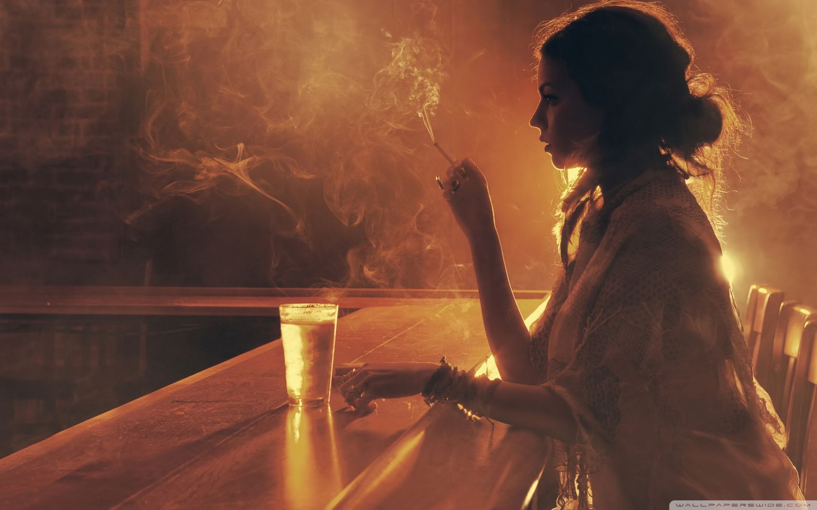 Sad Woman Smoking And Drinking Wallpaper & Background Download