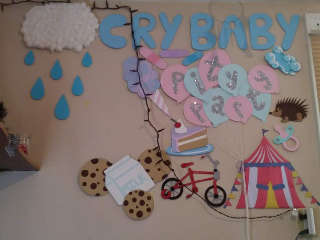 Just Wanted To Show Off My Wall Of Melanie Martinez Themed Wall Decos. All Hand Made From Cardboard, Hot Glue, Paint, And A Few Other Materials. Can't Wait To Add To It!