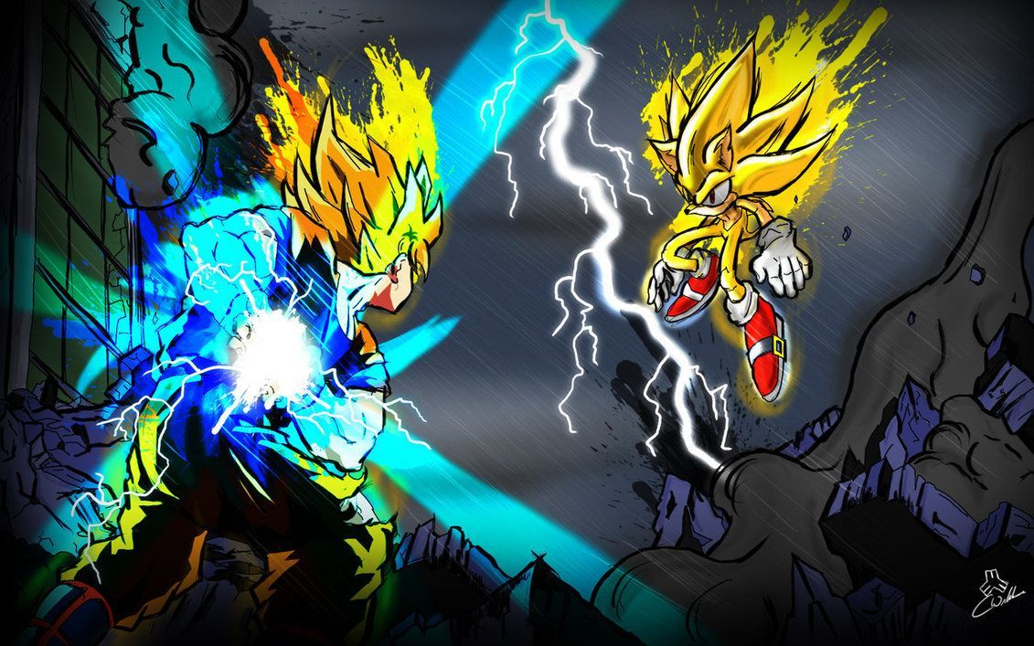 Super Sonic vs Super Saiyan Goku. Sonic, Sonic and shadow, Goku