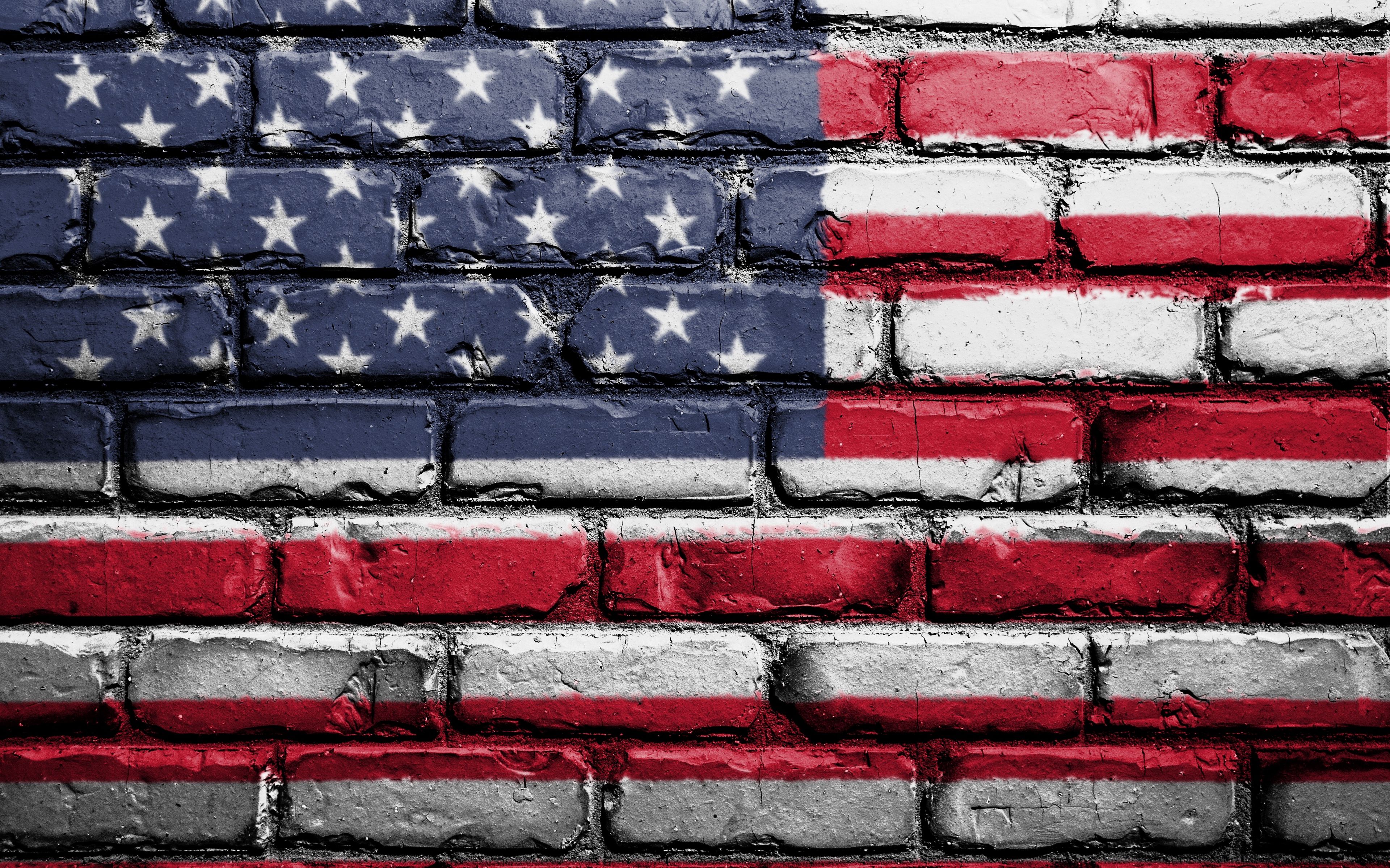 Wallpaper Flag, America, Usa, Symbolism, Wall, Brick, Flag 4k