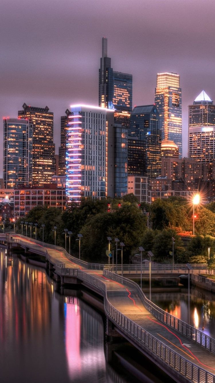 Wallpaper Philadelphia, Schuylkill river, road, skyscrapers, lights, night, USA 1920x1200 HD Picture, Image