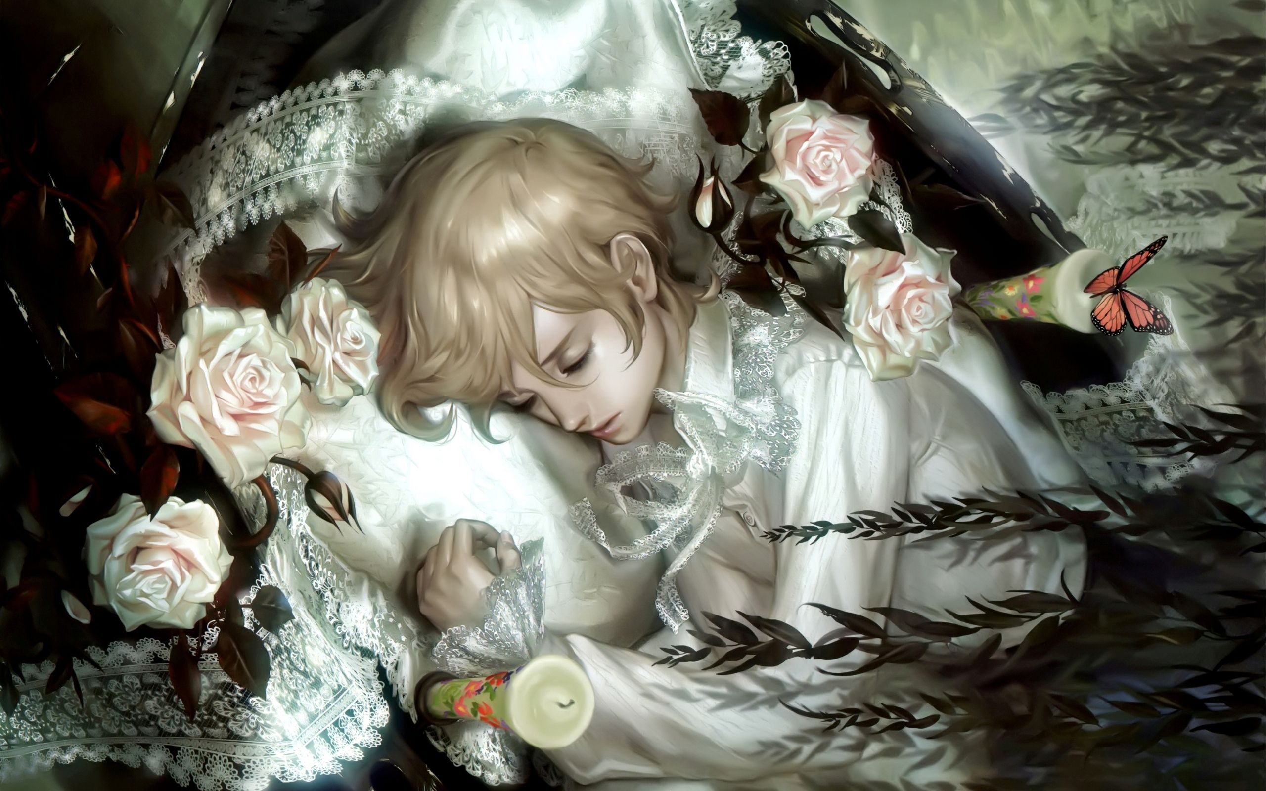 Boy Sleeping Rose Wallpaper:2560x1600