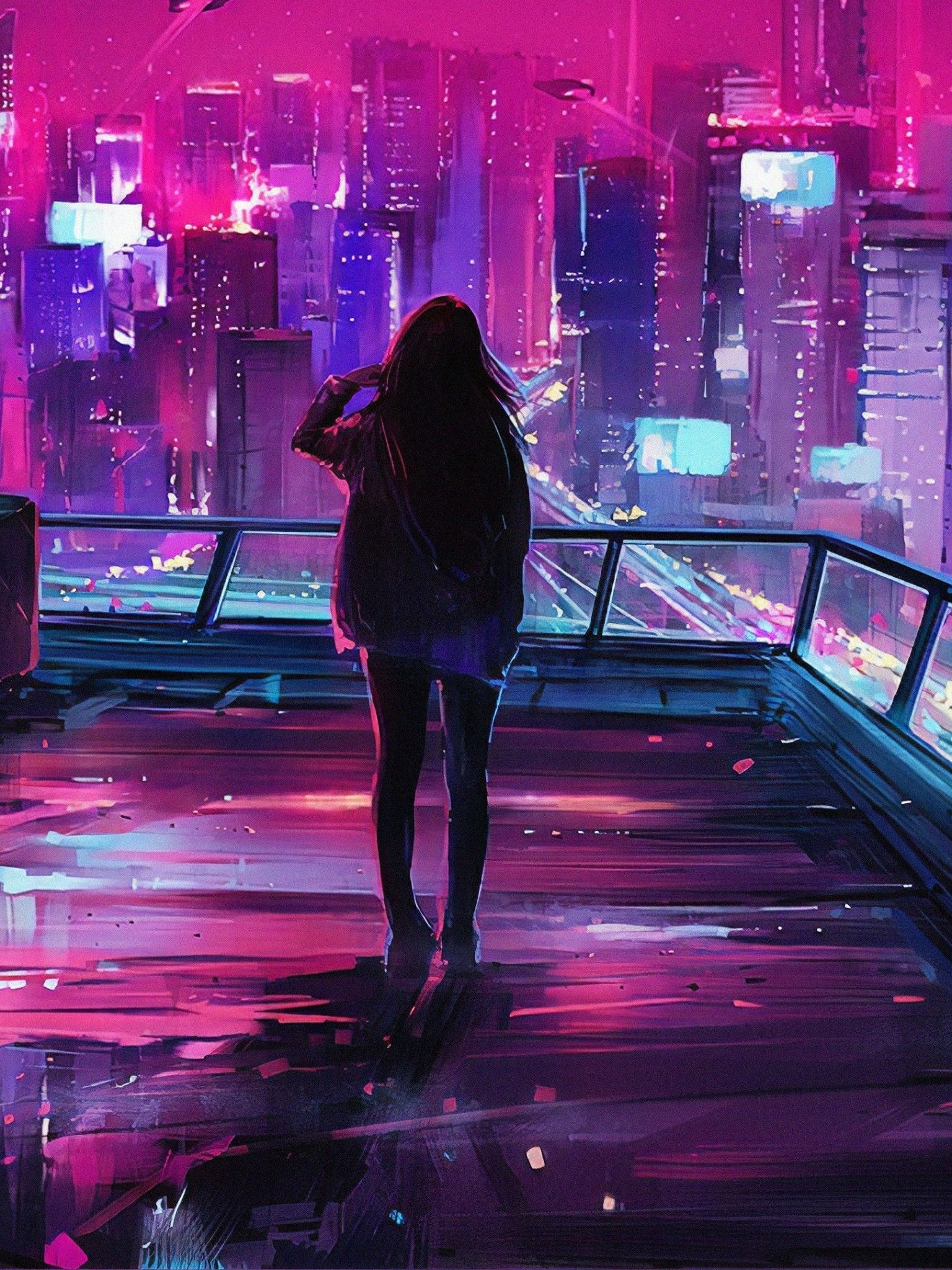 Девушка ночью в городе