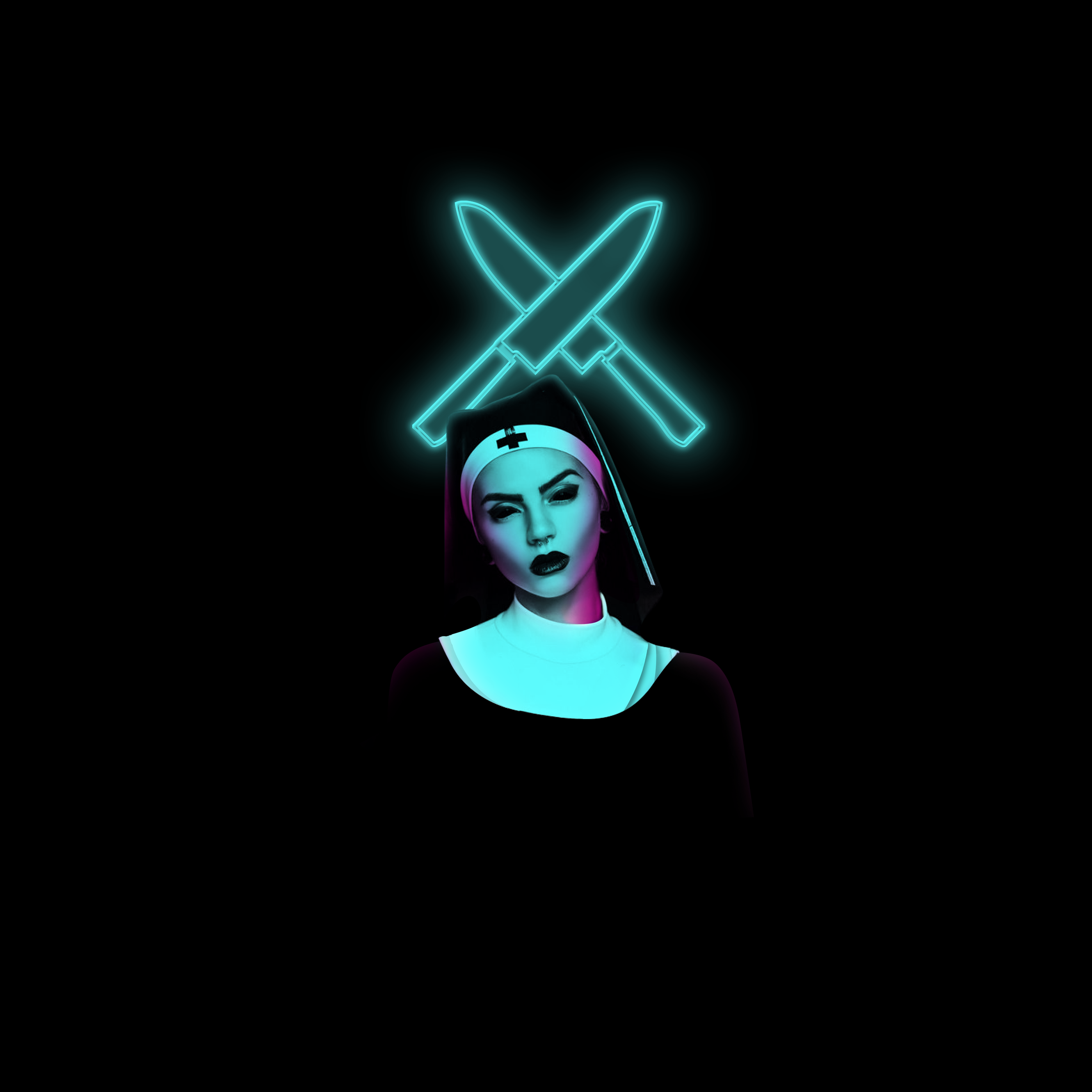 I need this wallpaper without the neon knives please, keeping the completely black background because of AMOLED. I need it in 1600x2560 or higher, thanks. I tried to look for the source