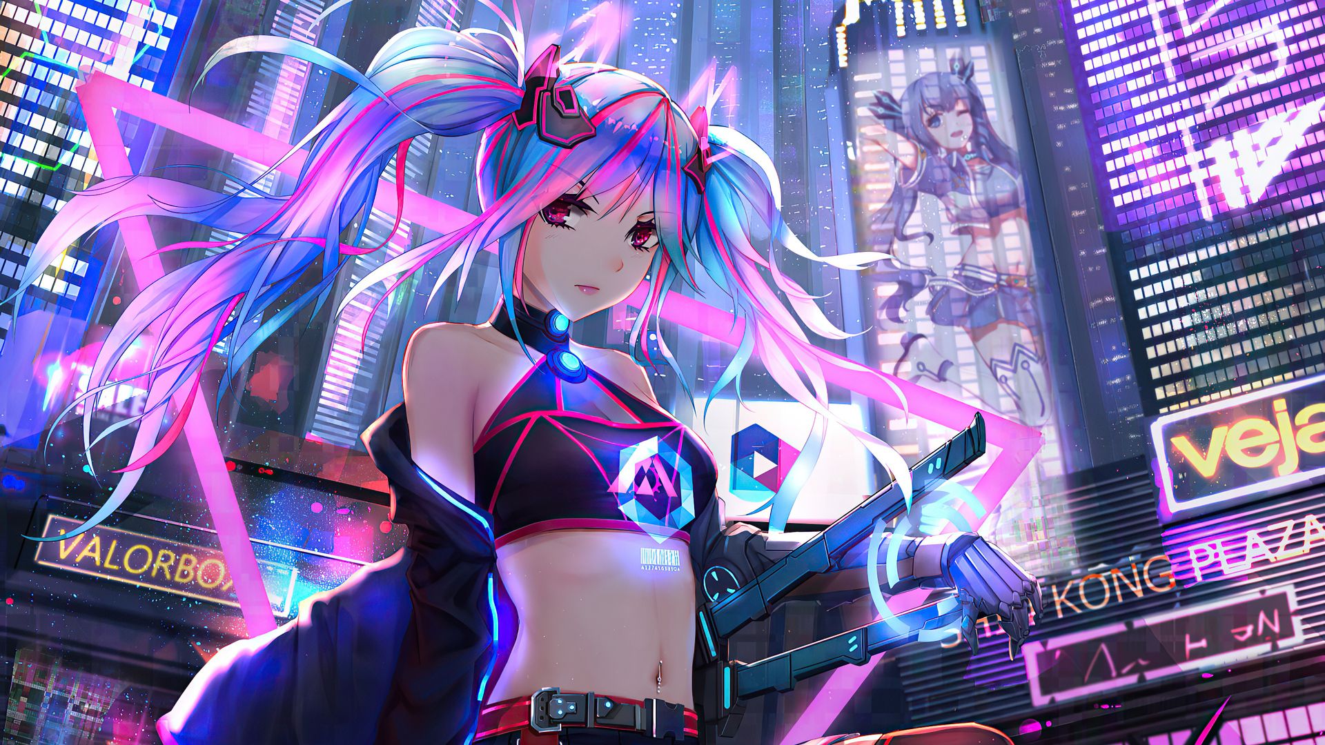 Anime Cyber Girl Neon City Laptop Full HD 1080P HD 4k Wallpaper, Image, Background, Photo and Picture