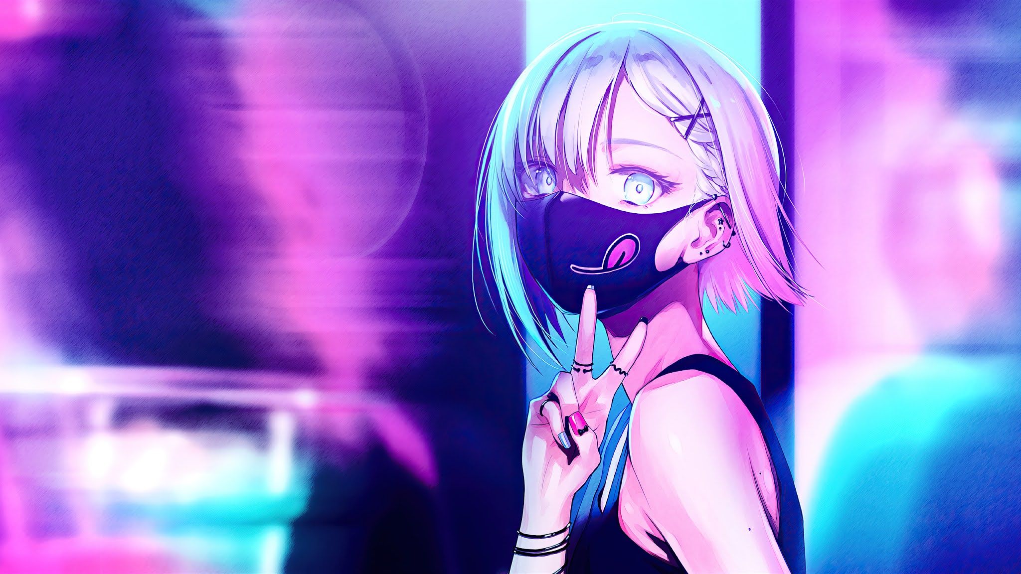 Anime Girl Neon Face Mask