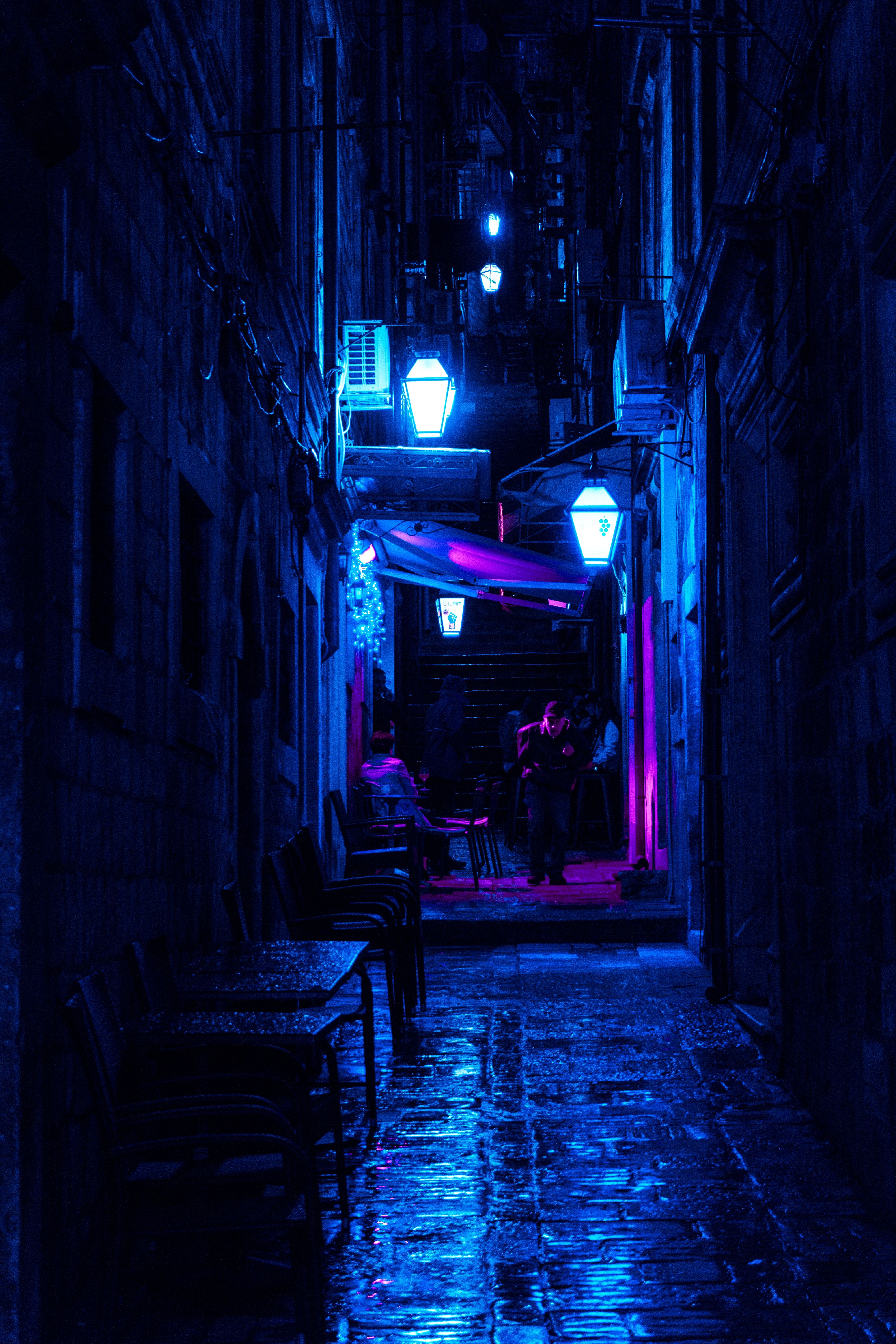 Dark Alley With Turned On Street Lamps · Free