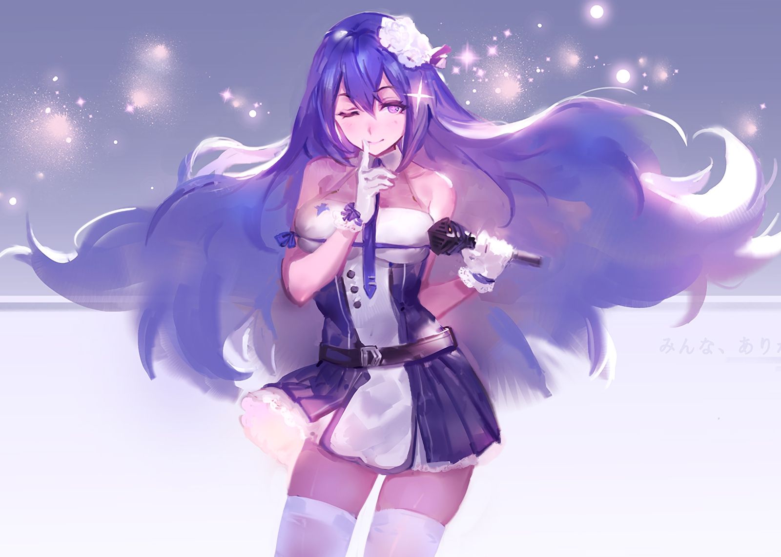 Desktop Wallpaper Purple Hair, Anime Girl, Art, Wink, HD Image, Picture, Background, Xxckvn