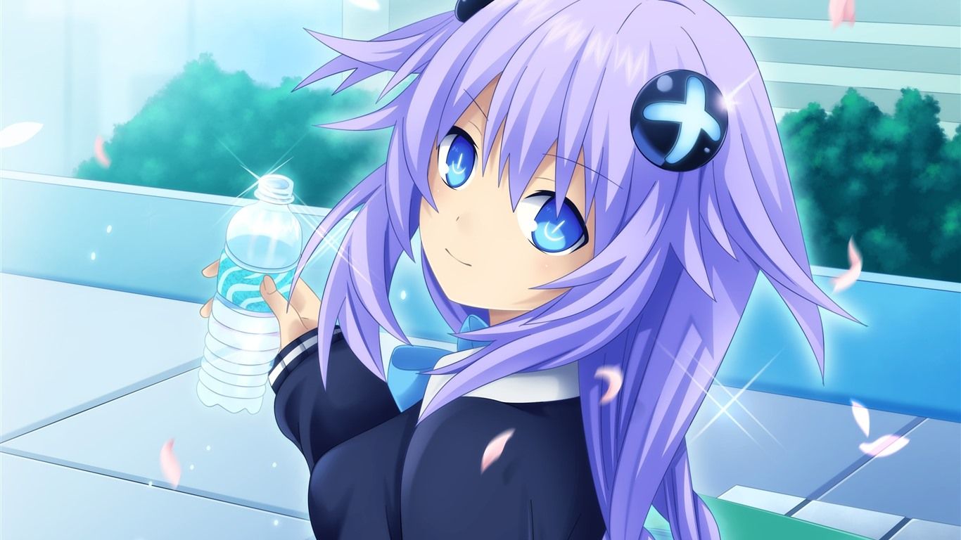 Wallpaper Purple hair anime girl, blue eyes, bottle 2880x1800 HD Picture, Image