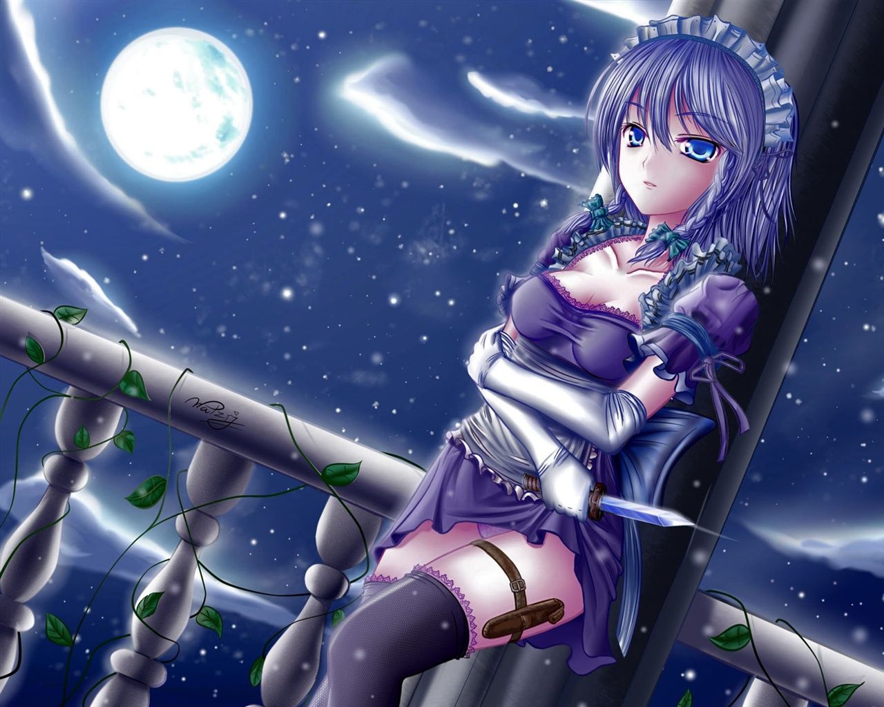 Anime Girl Purple Hair Wallpaper
