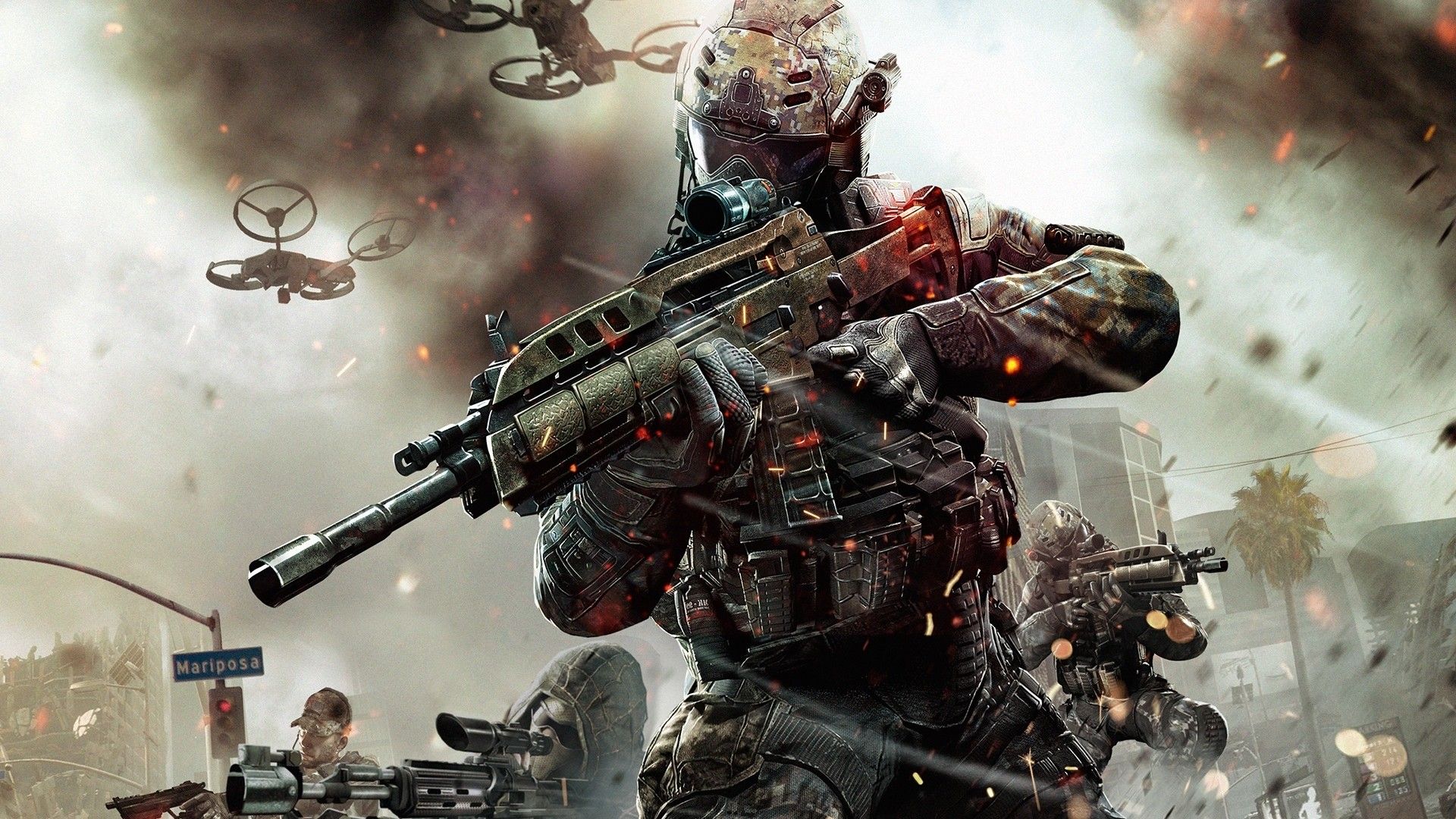 Download 1920x1080 HD Wallpaper call of duty black ops battle rifle armor town helicopter, Desktop Background HD