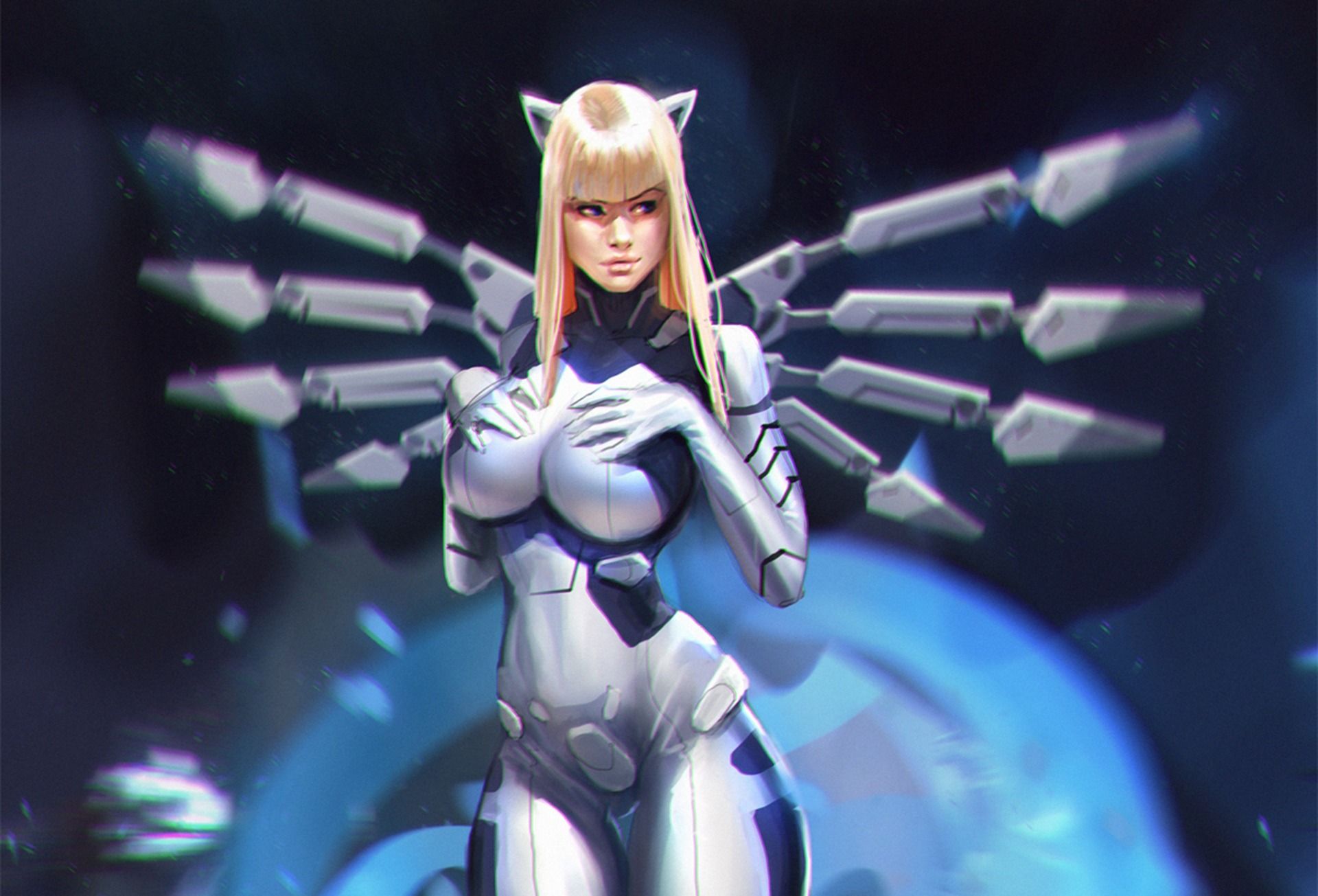 Wallpaper female Cyborg Blonde girl Cyberpunk cyborg Fantasy