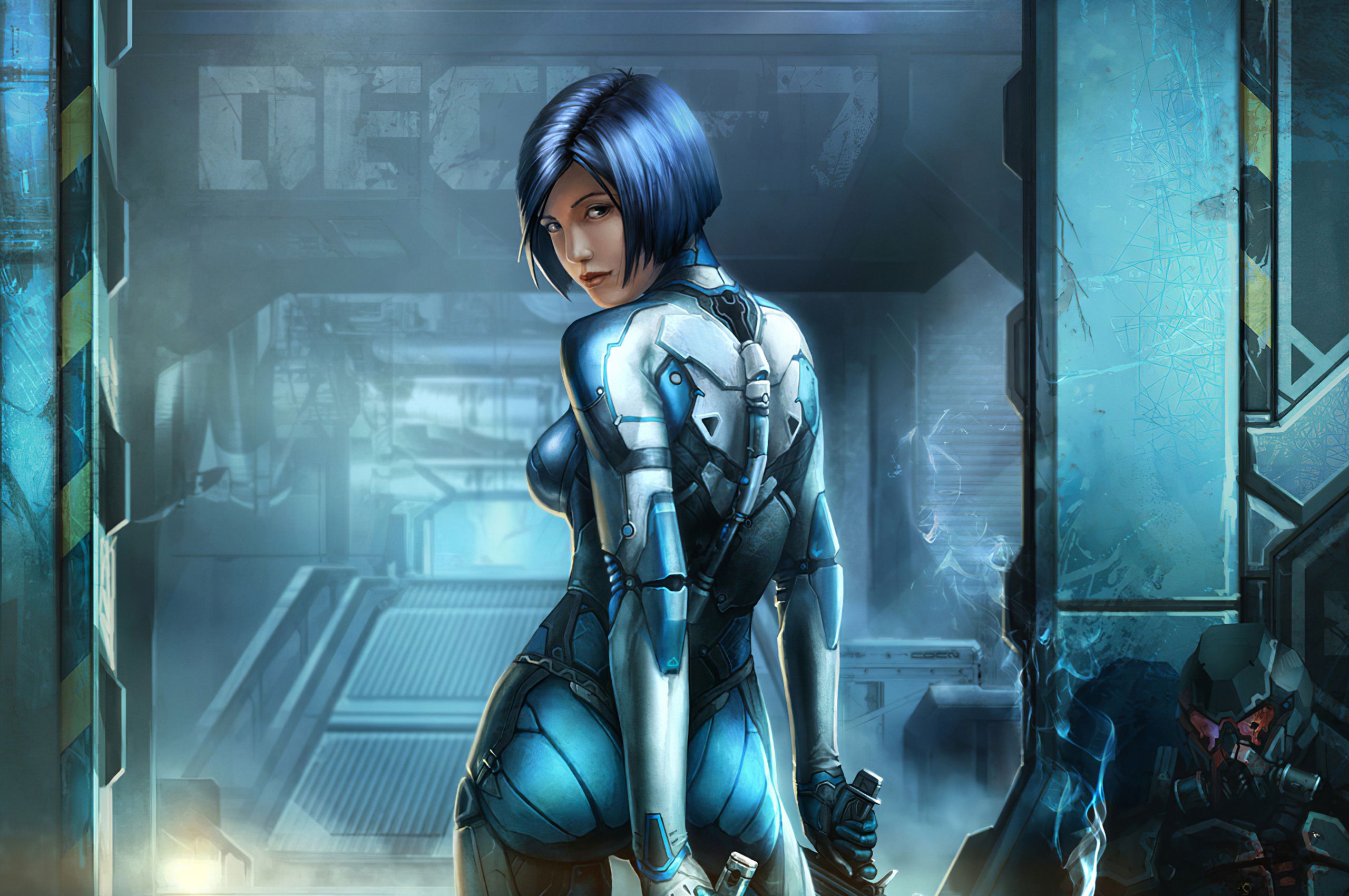 Blue Cyberpunk Cyborg Girl Chromebook Pixel HD 4k Wallpaper, Image, Background, Photo and Picture