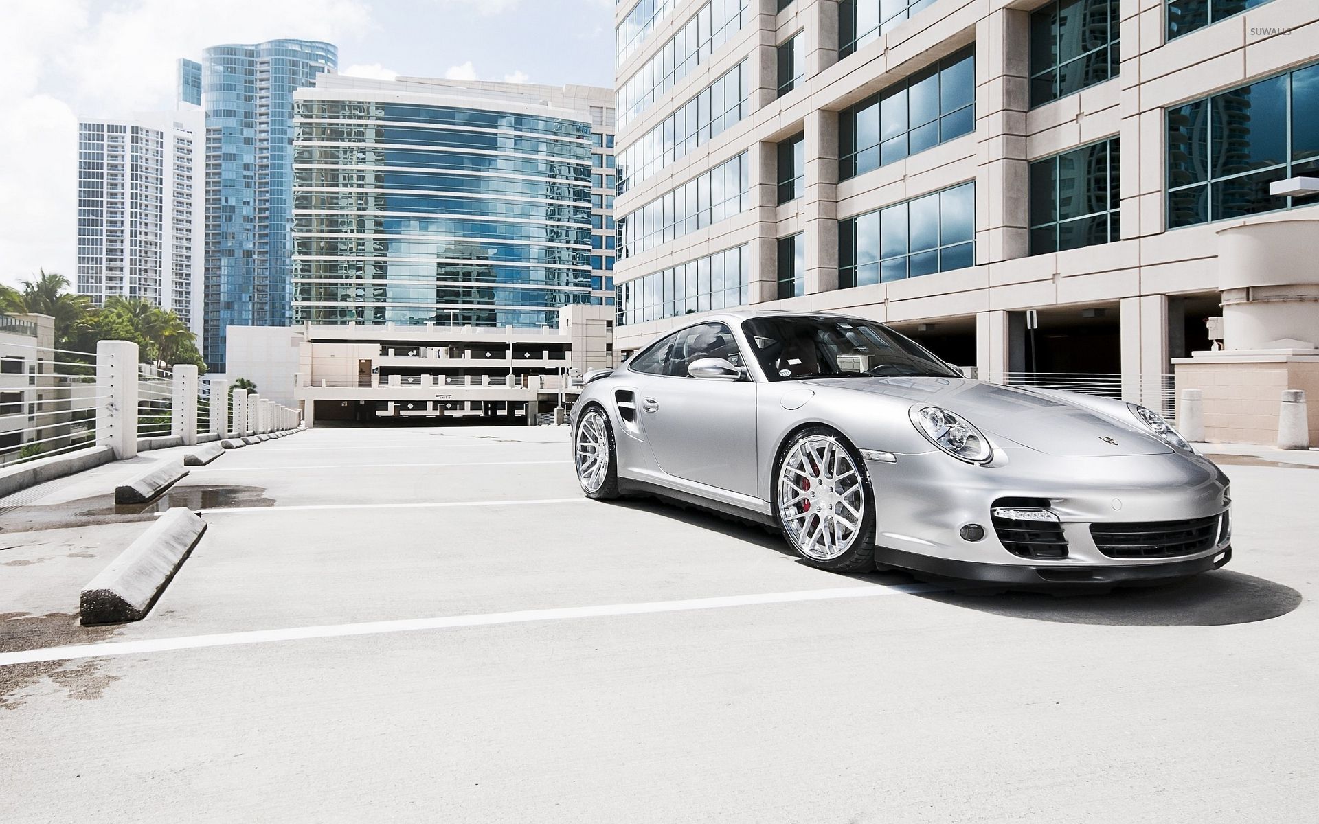 Silver Porsche 997 in the parking lot wallpaper wallpaper