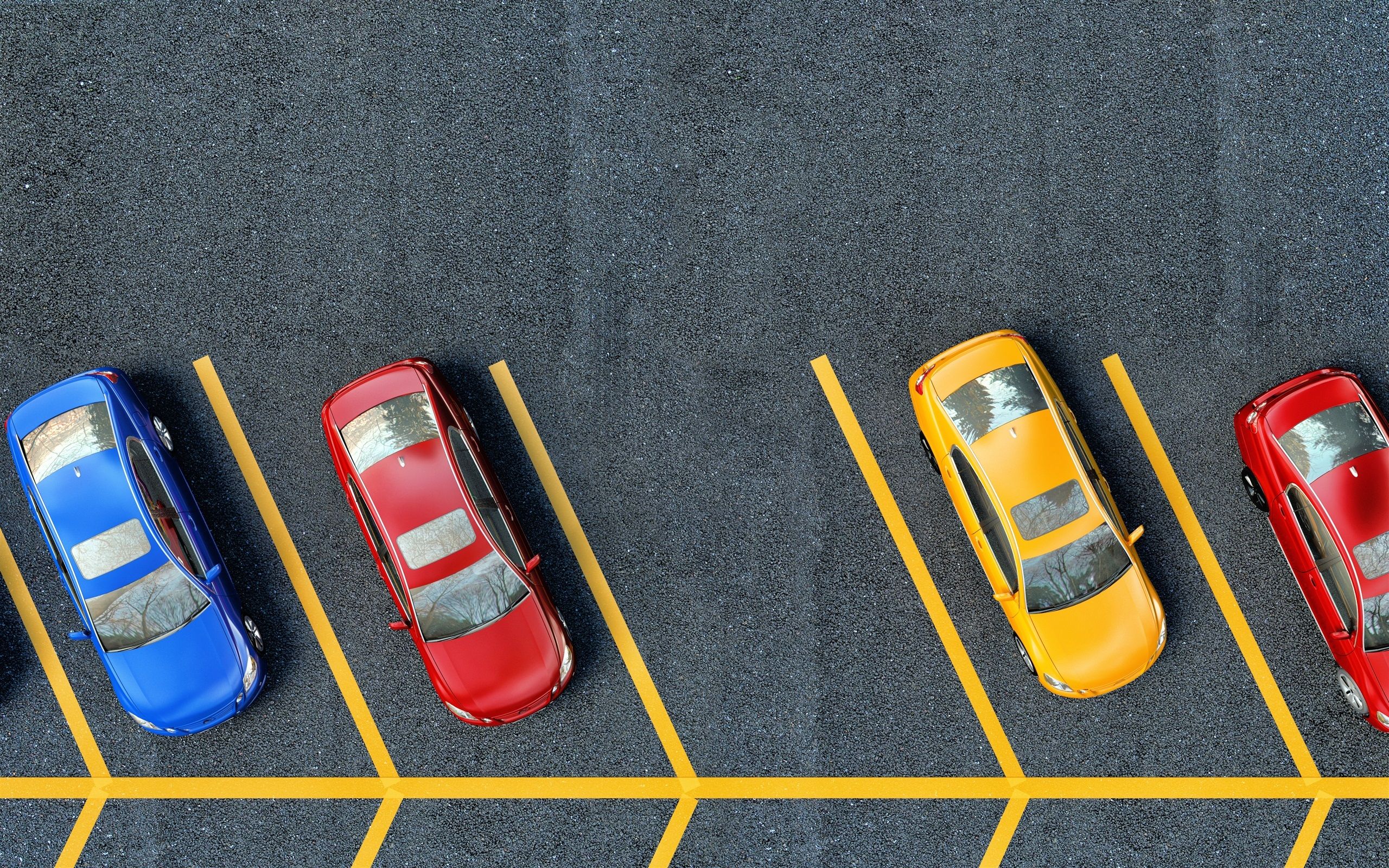 Wallpaper Parking area top view, pavement, yellow lines, yellow red blue cars 2560x1600 HD Picture, Image