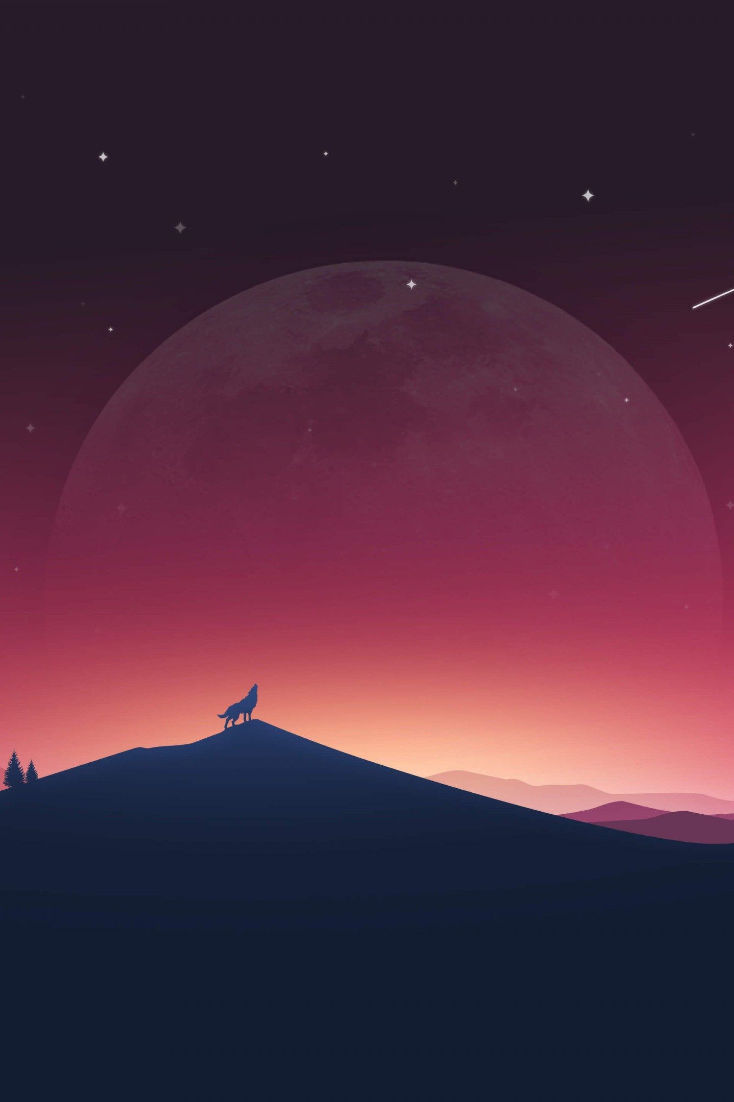 Wolf Howling to Moon Minimal 4K Wallpaper