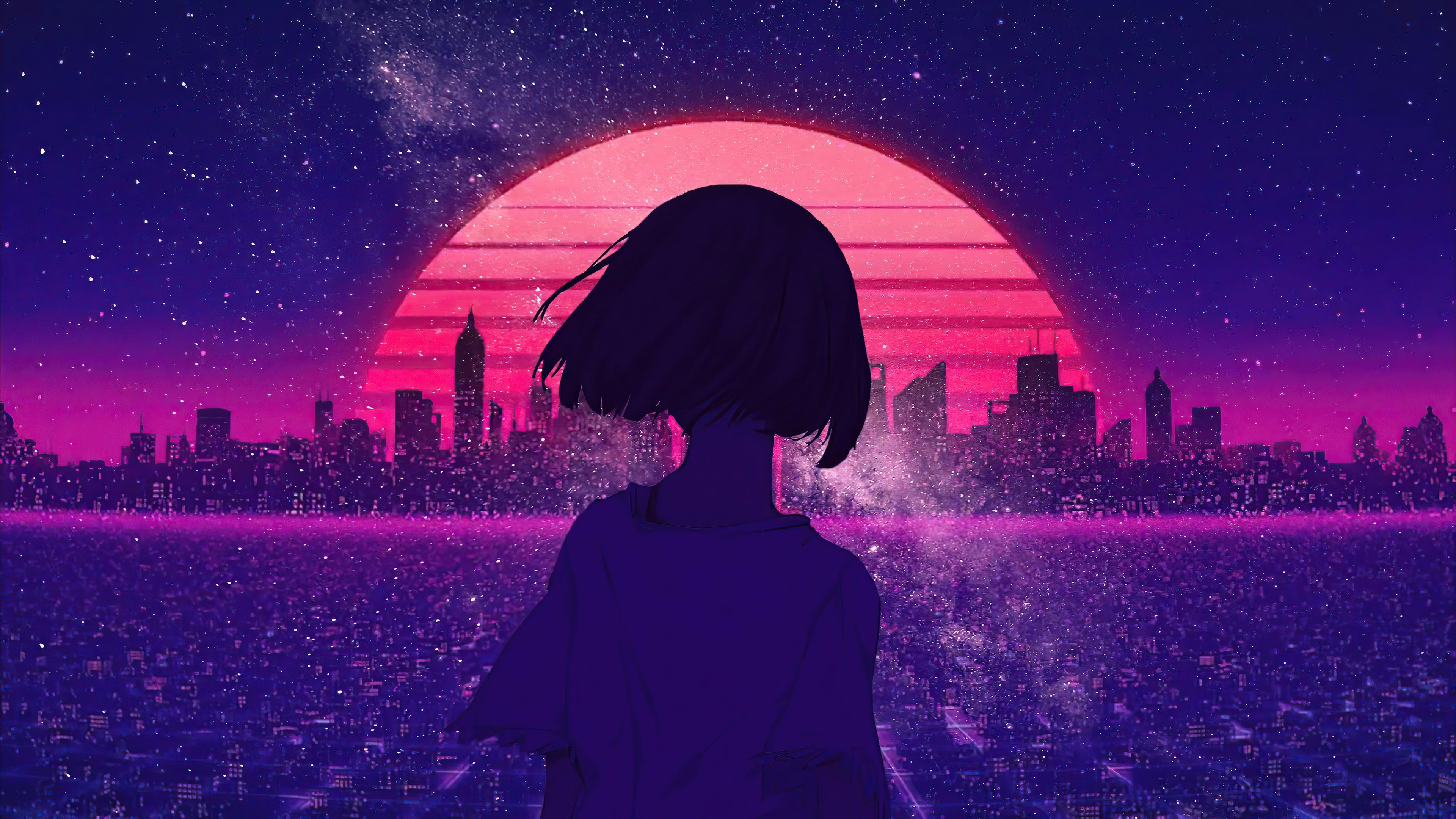 Anime, City, Girl, Retro Wave, Synthwave wallpaper