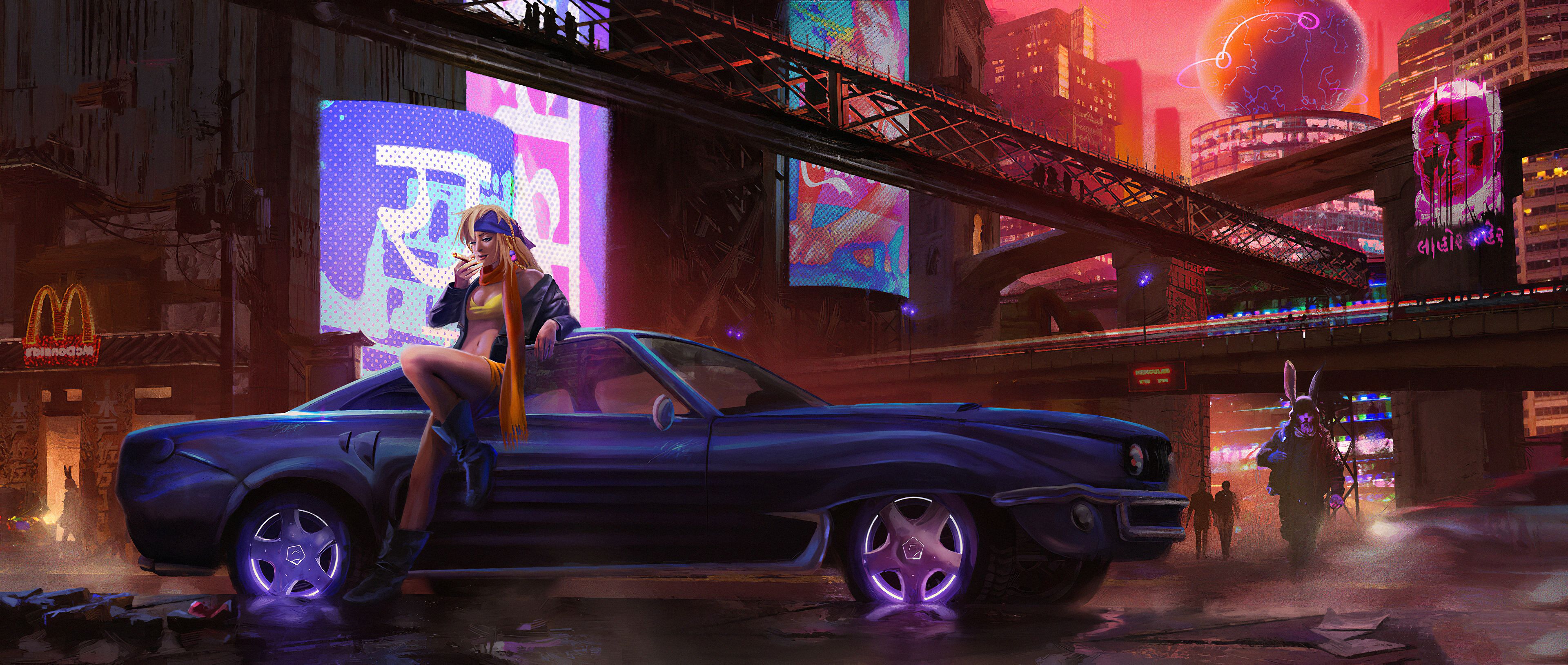 Cyber City Girl With Car, HD Artist, 4k Wallpaper, Image, Background, Photo and Picture