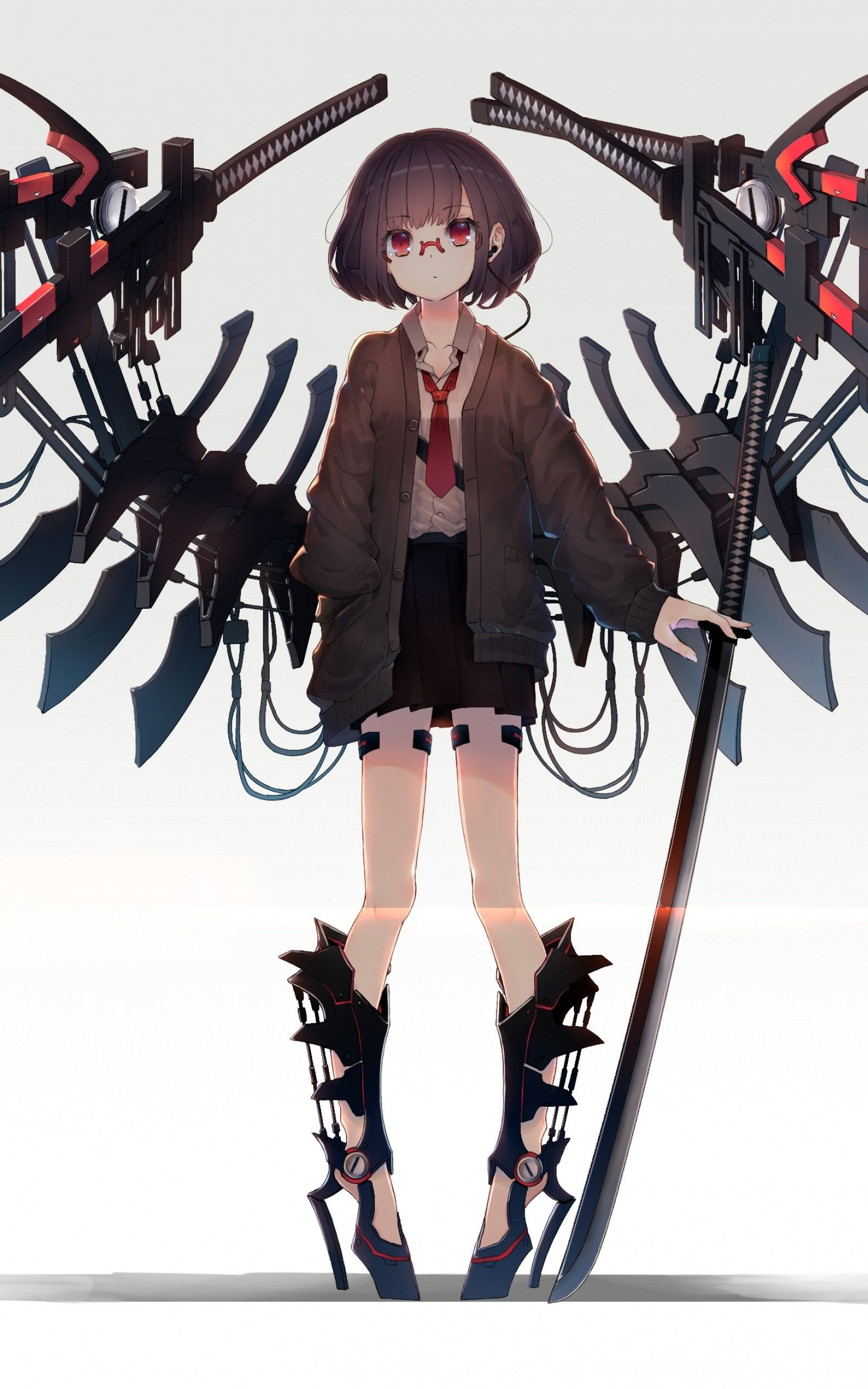 Download 1600x2560 Anime Girl, Mecha, Wings, Meganekko, Short Hair, Cyber Wallpaper for Google Nexus 10