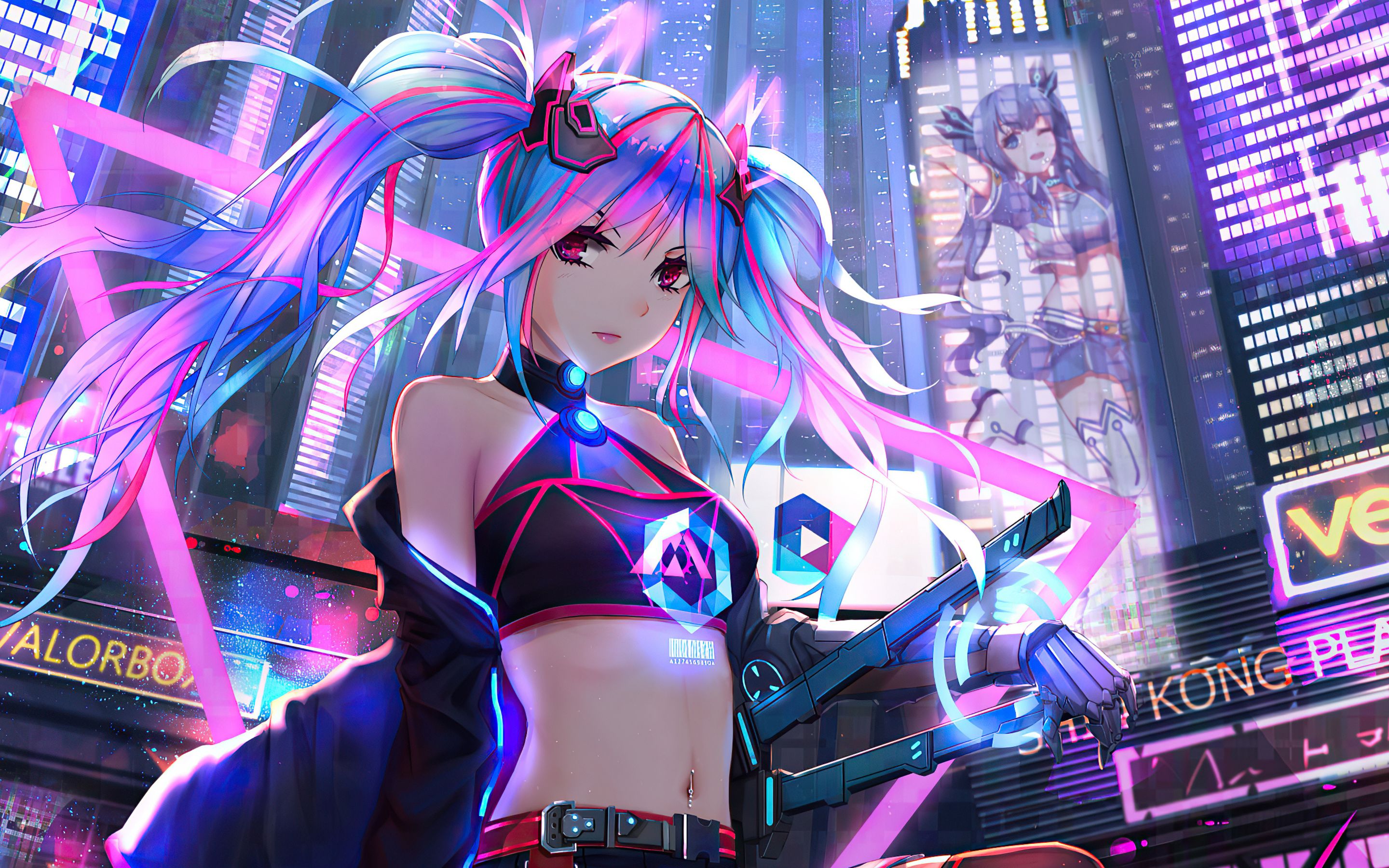 Anime Cyber Girl Neon City Macbook Pro Retina HD 4k Wallpaper, Image, Background, Photo and Picture