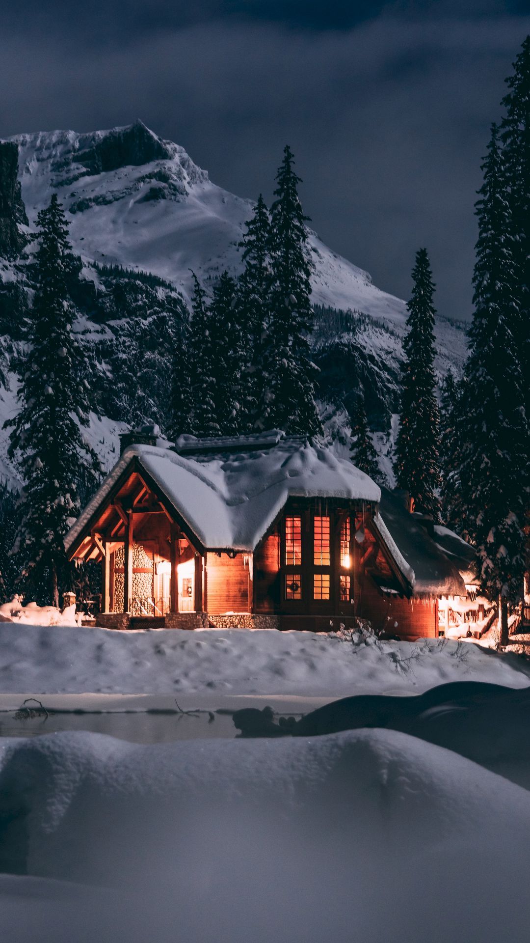 Download wallpaper 1080x1920 house, winter, snow, night, trees samsung galaxy s s note, sony xperia z, z z z htc one, lenovo vibe HD background