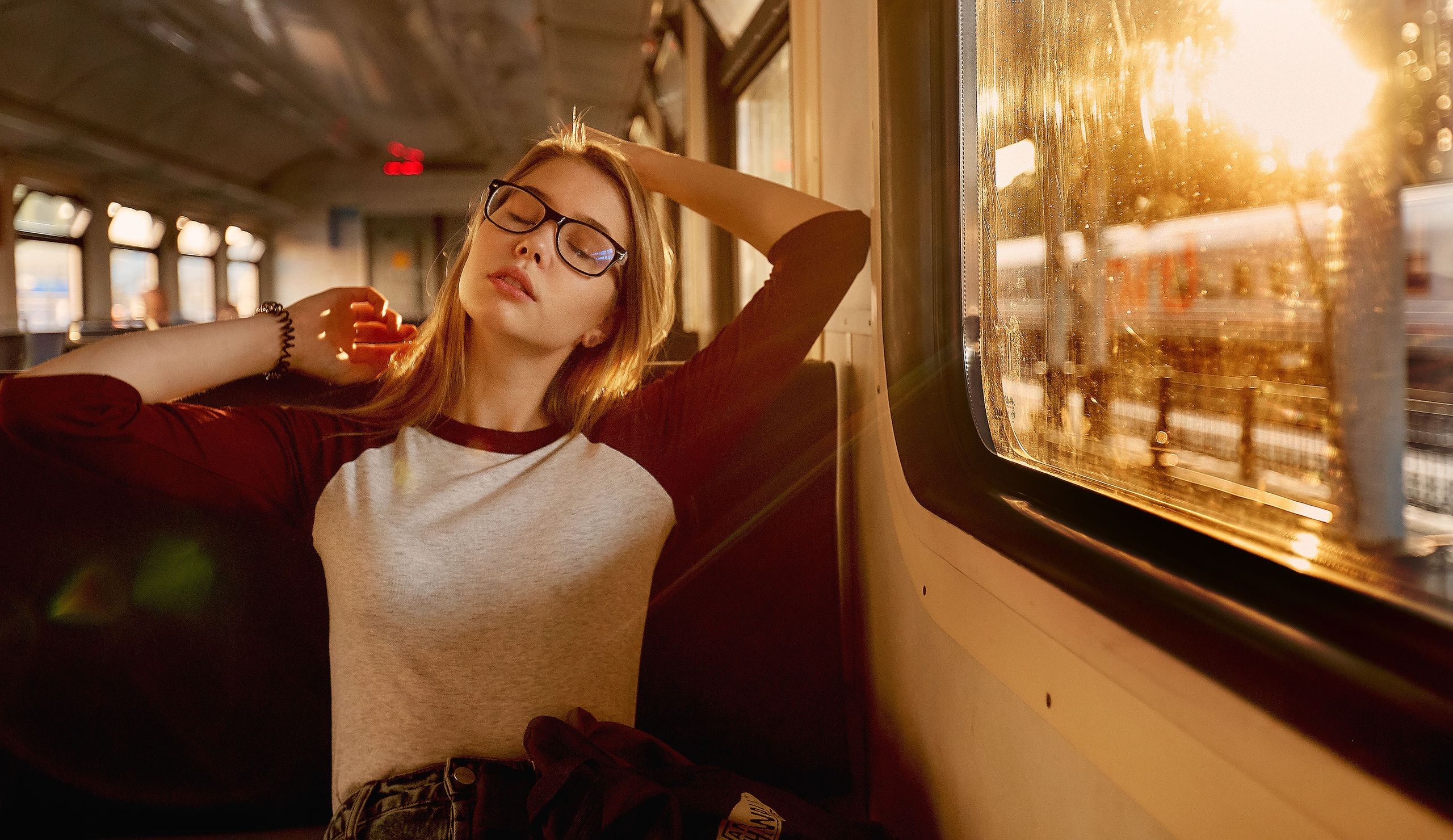 Women With Glasses Closed Eyes Sitting In Train 1280x1024 Resolution HD 4k Wallpaper, Image, Background, Photo and Picture