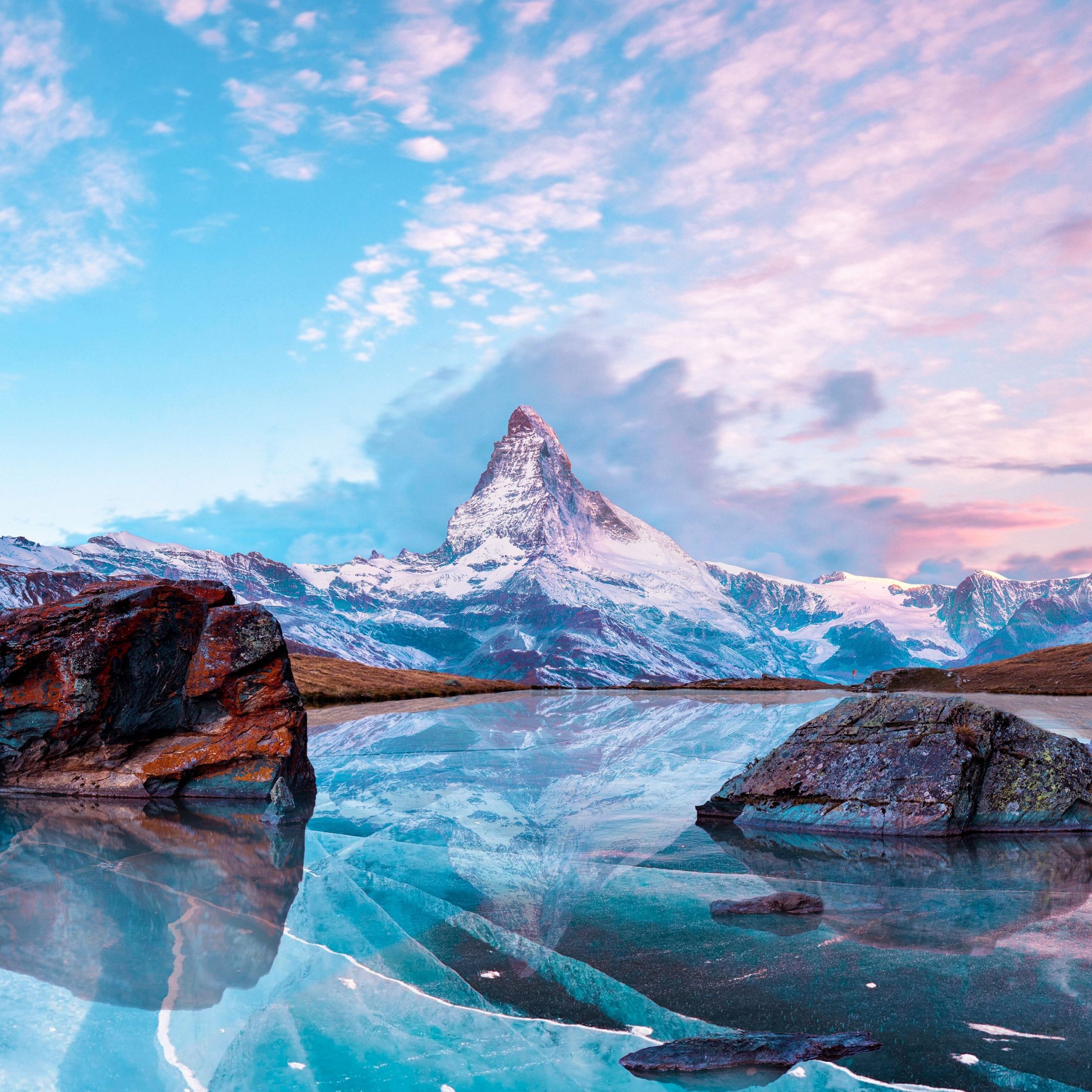 Download Nature, frozen lake, reflection, Matterhorn, winter wallpaper, 2248x iPad Air, iPad Air iPad iPad iPad mini iPad mini 3