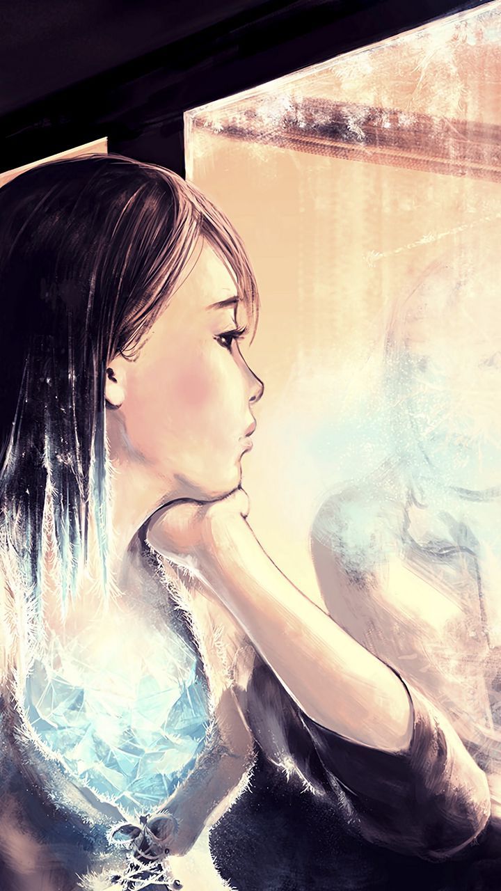 Download wallpaper 720x1280 girl, art, window, reflections, loneliness samsung galaxy mini s3, s5, neo, alpha, sony xperia compact z1, z2, z3, asus zenfone HD background