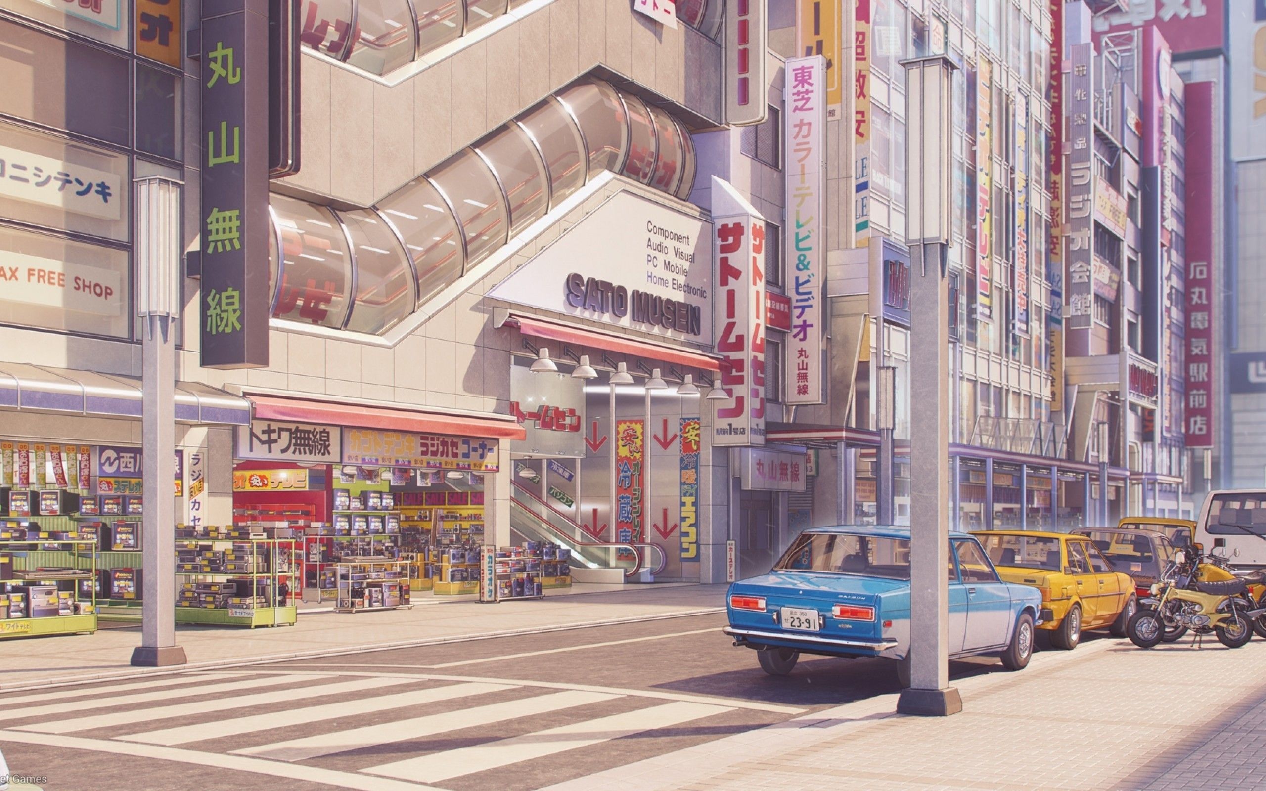 Download 2560x1600 Anime City, Scenic, Urban, Cars, Buildings Wallpapers fo...
