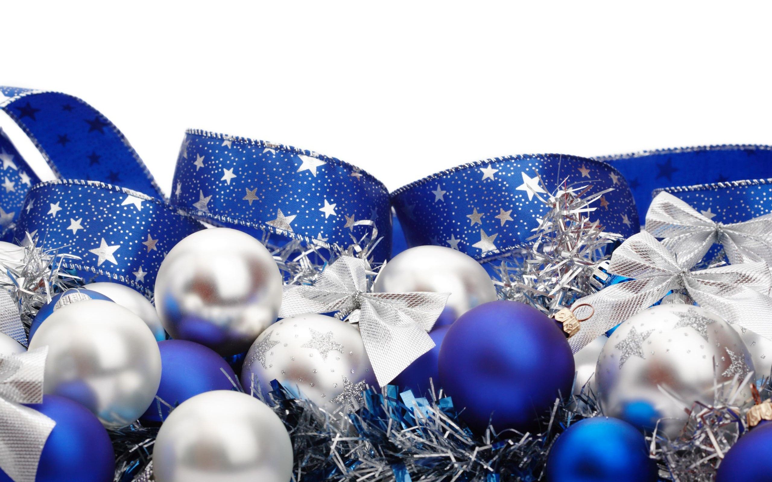 blue, White, Ribbons, Christmas, Ornaments, White, Background, Christmas, Decorations Wallpaper HD / Desktop and Mobile Background