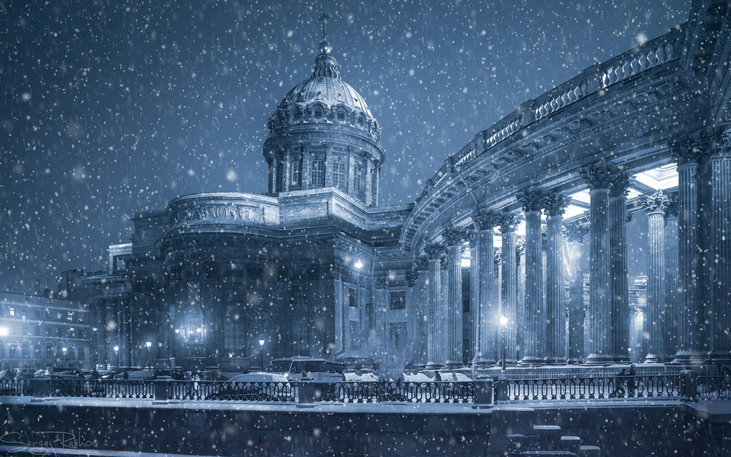 Wallpaper Kazan Cathedral, Saint Petersburg, winter, snow, promenade, Russia 2560x1600 HD Picture, Image